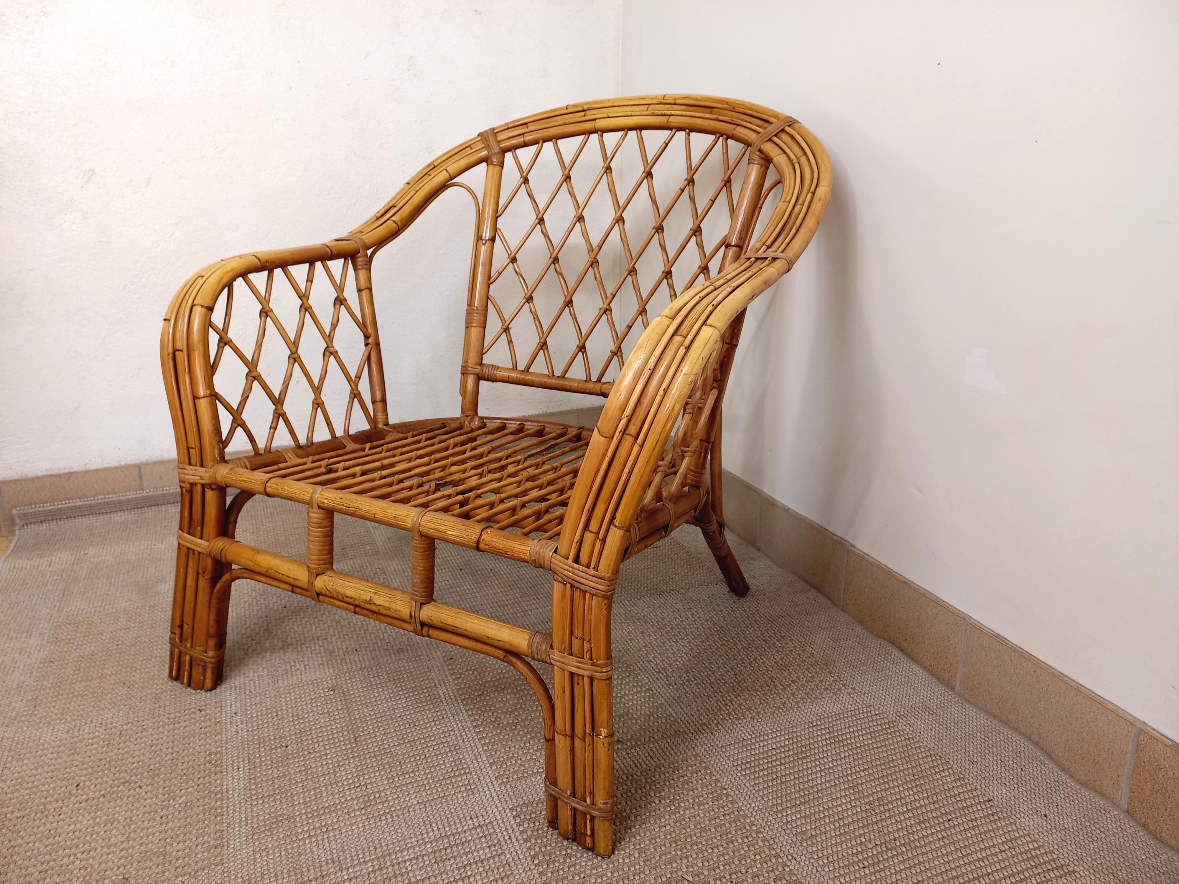 Fauteuil en rotin vintage années 60 1