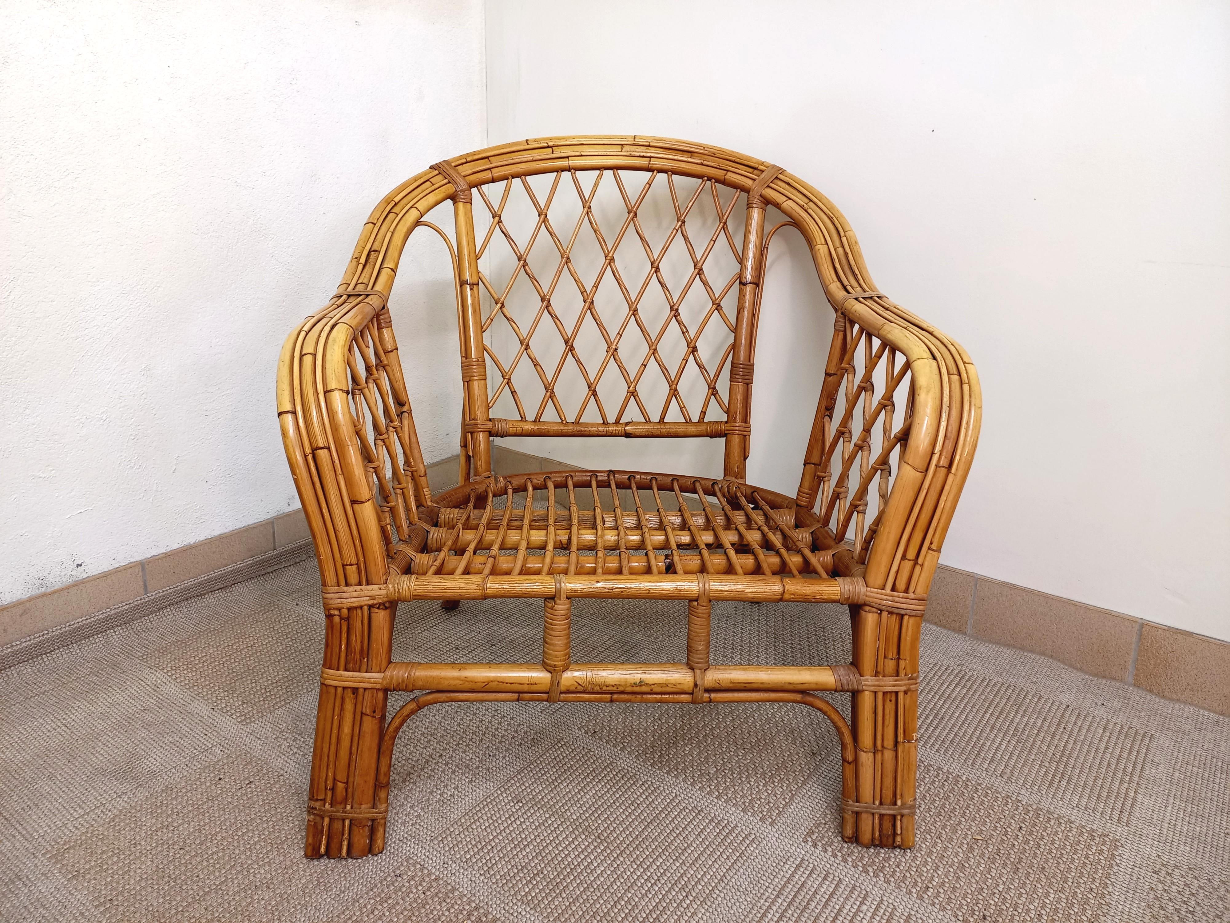 Fauteuil en rotin vintage années 60 2