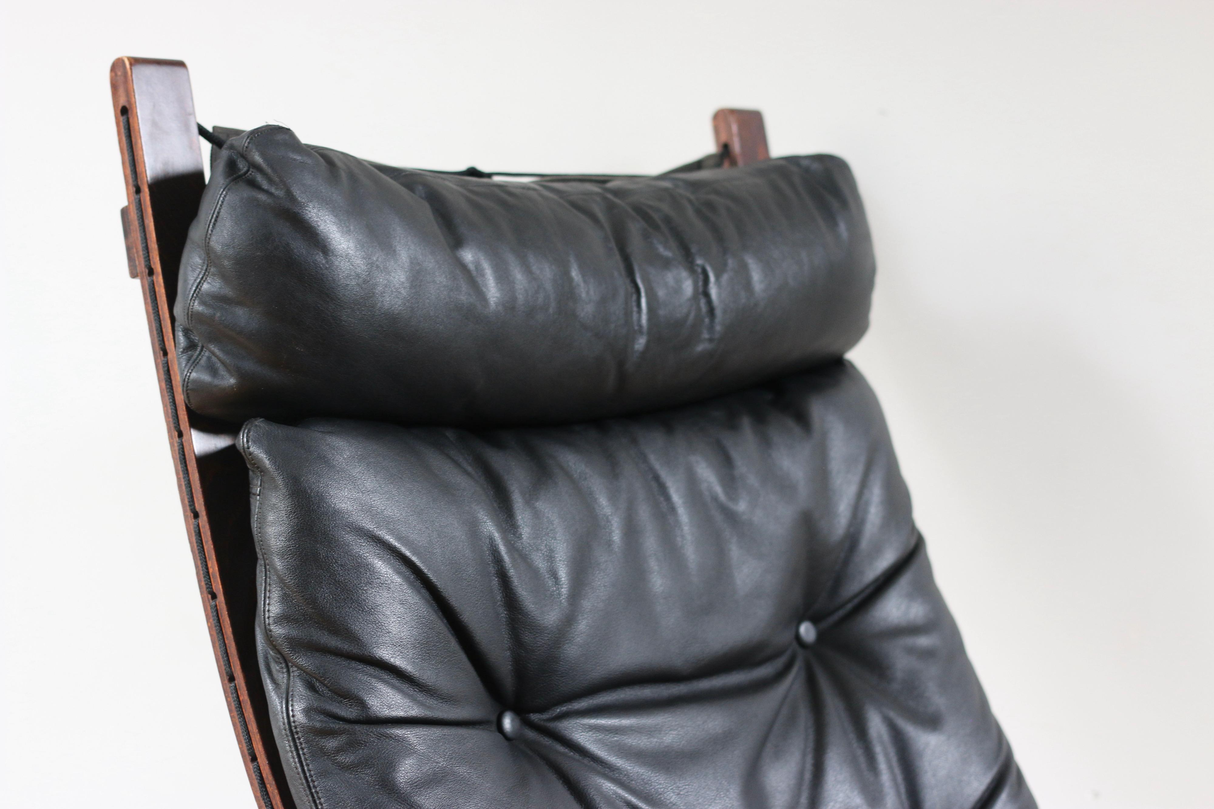 Leather Fauteuil et ottoman scandinave vintage cuir Relling 