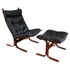 Fauteuil et Ottomane scandinave Vintage cuir Relling „Siesta“ 1970