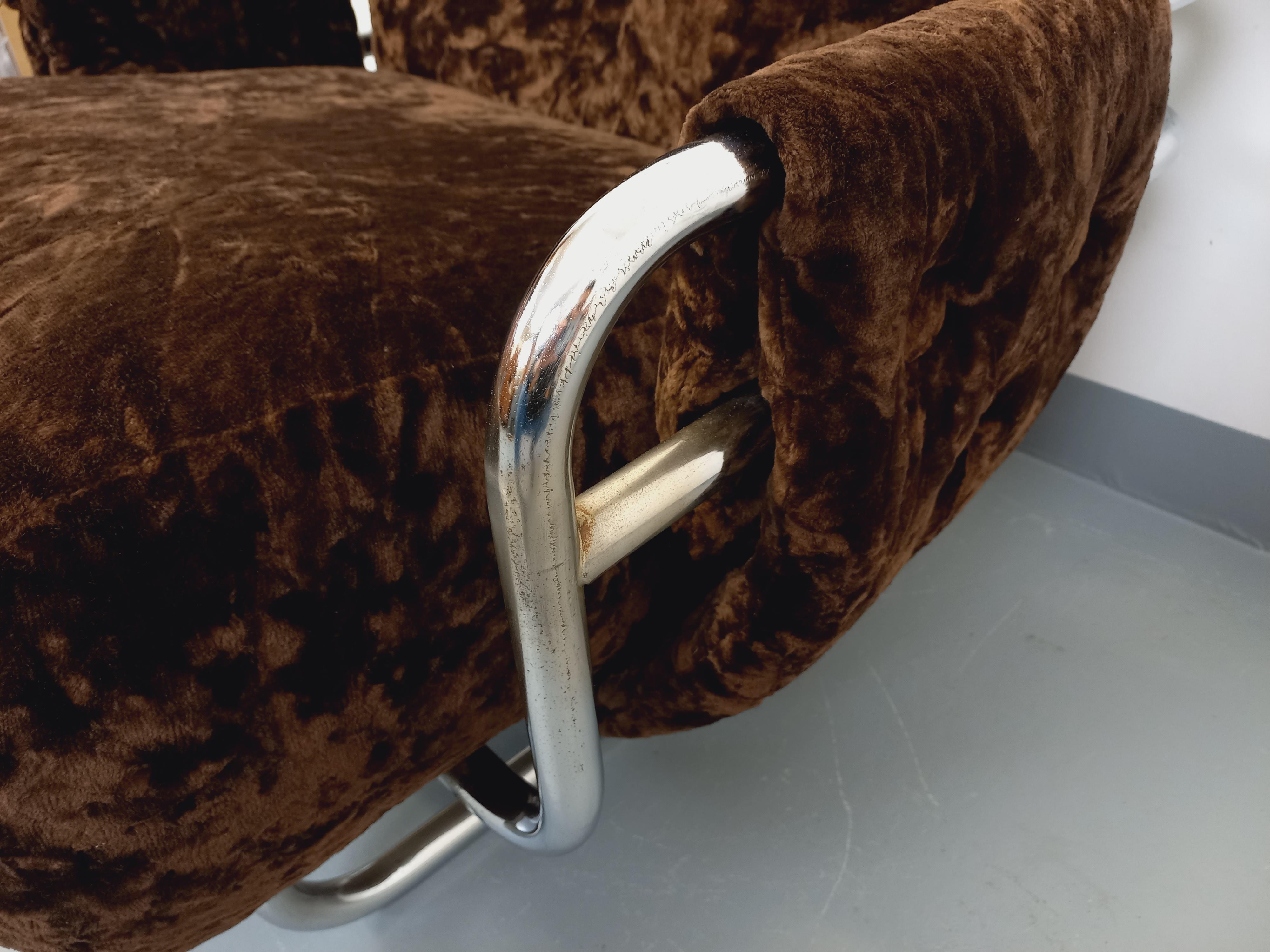 Fauteuil italien Space Age vintage style Ernesto Radaelli en métal chromé velour en venta 11