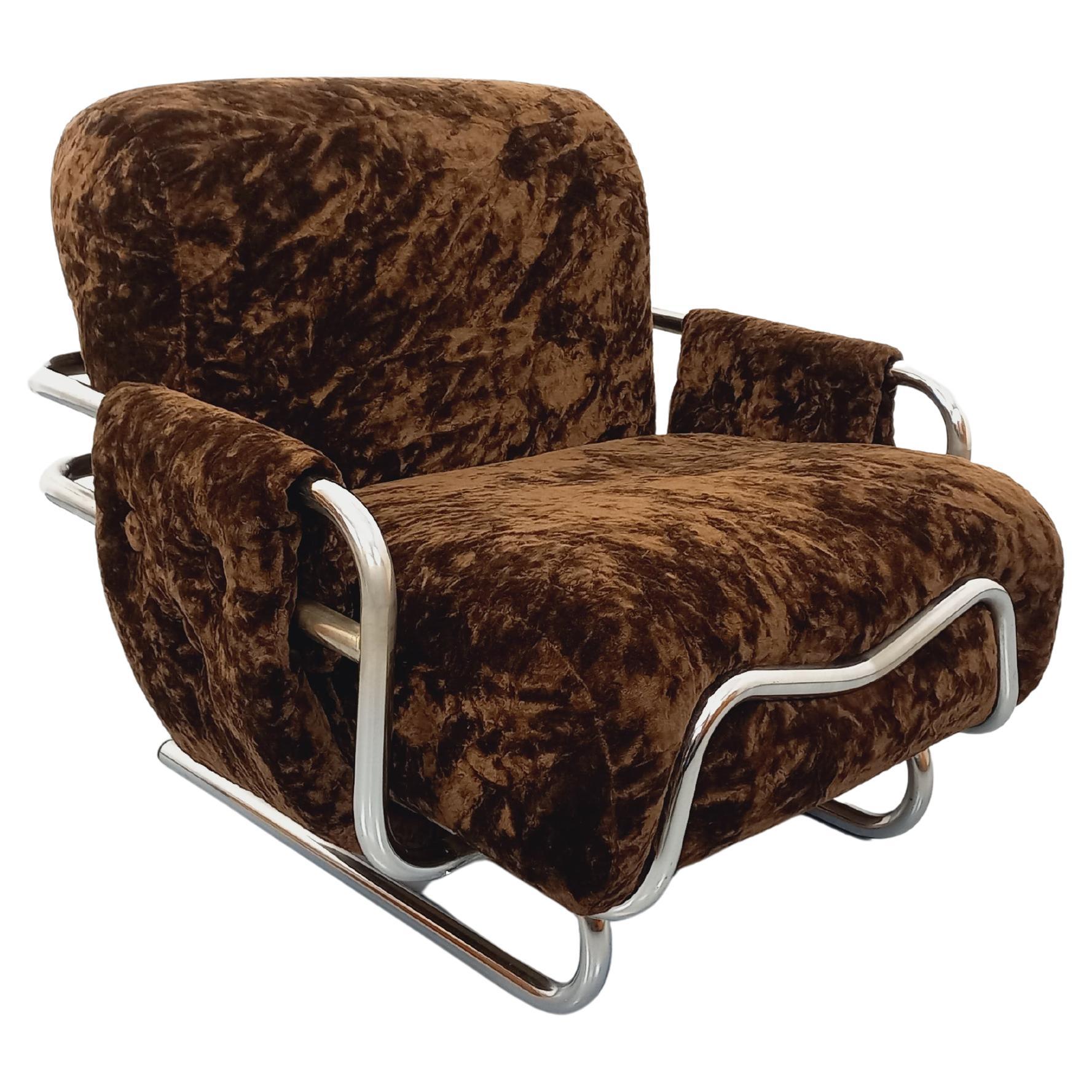 Fauteuil italien Space style vintage Ernesto Radaelli en métal chromé velour