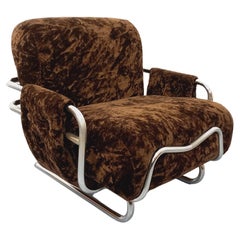 Fauteuil italien Space style vintage Ernesto Radaelli en métal chromé velour