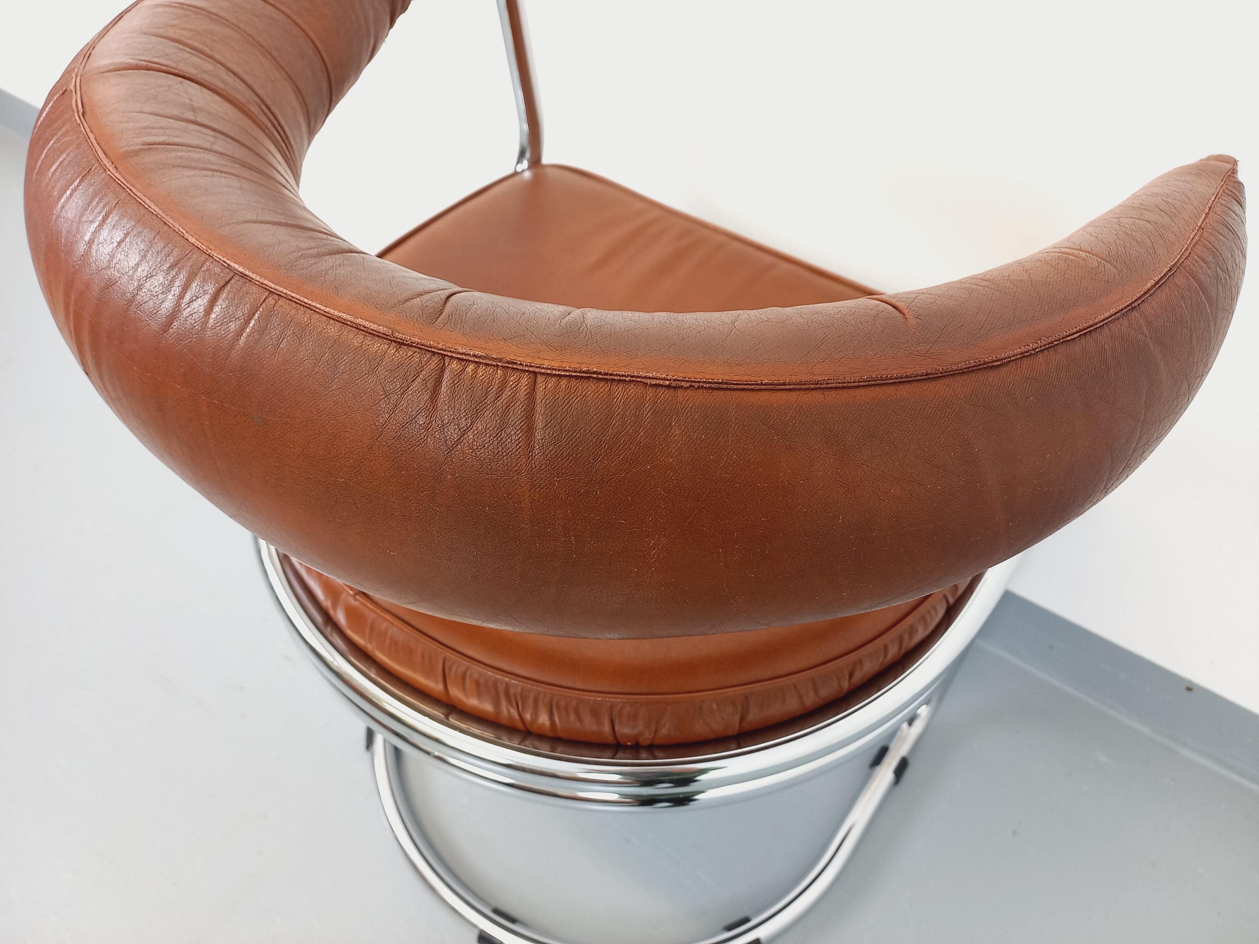 Métal Fauteuil italien vintage Giotto Stoppino pour Kartell en chrome et skaï 1970