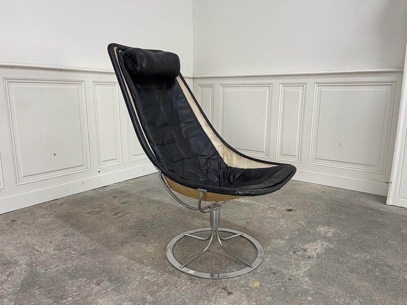 Swedish Fauteuil Jetson cuir noir 1970 For Sale
