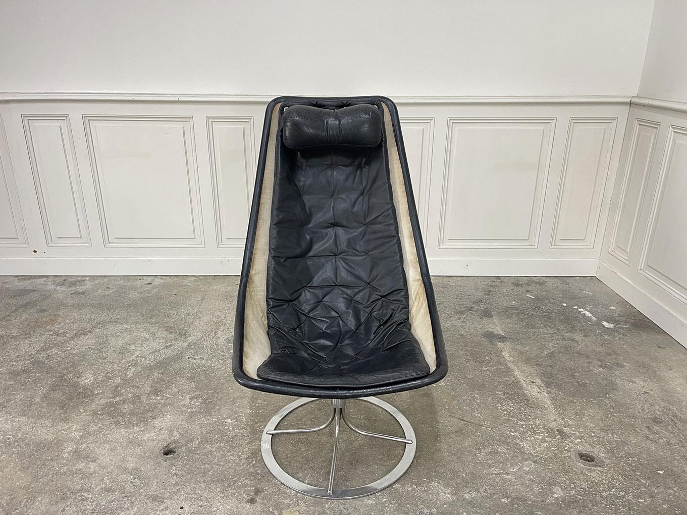Fauteuil Jetson cuir noir 1970 In Good Condition For Sale In ALBIGNY-SUR-SAÔNE, FR