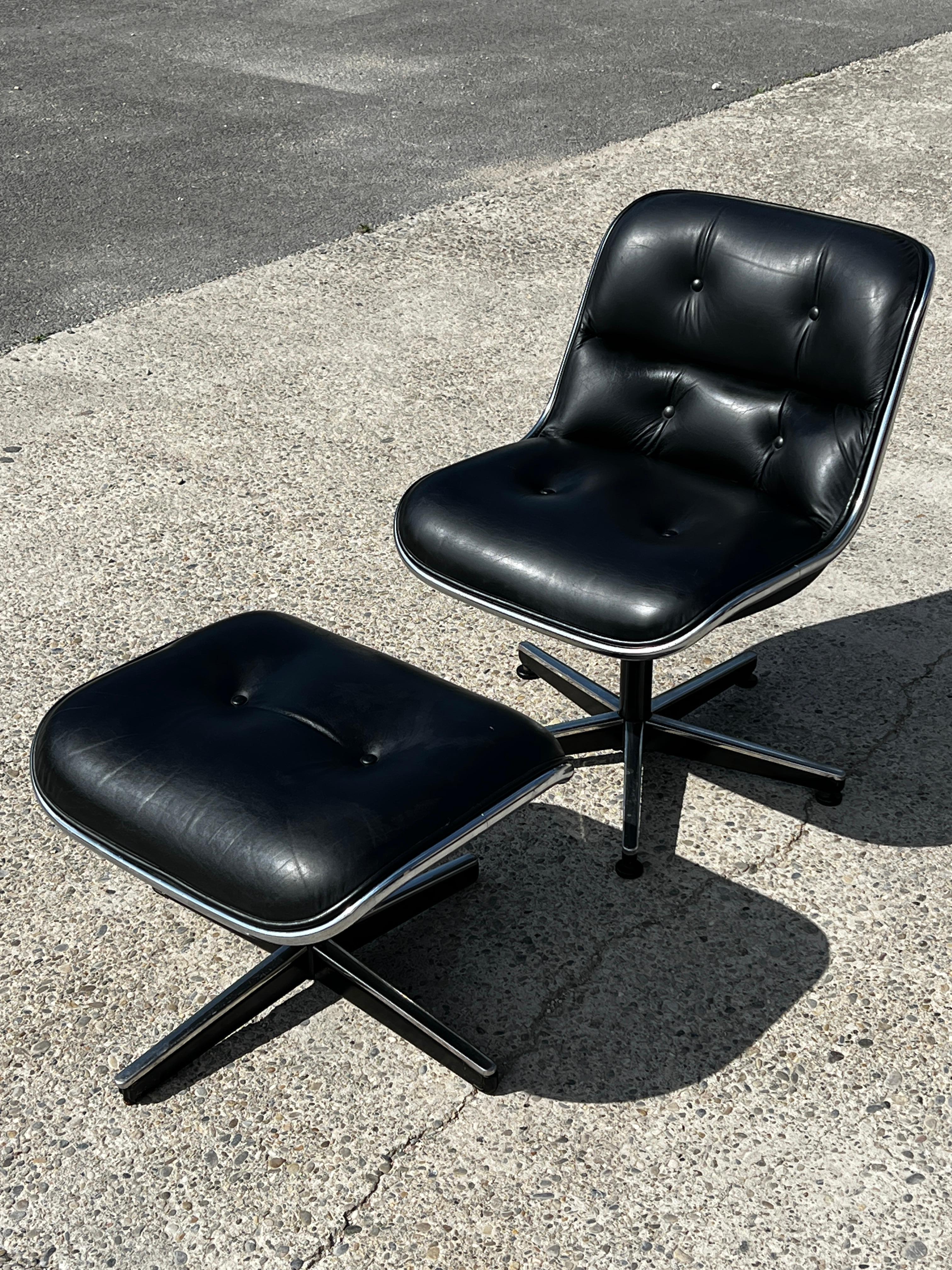 Fauteuil Knoll modèle Pollock avec son ottoman en cuir noir Edition 1968 In Good Condition In Saint Rémy de Provence, FR