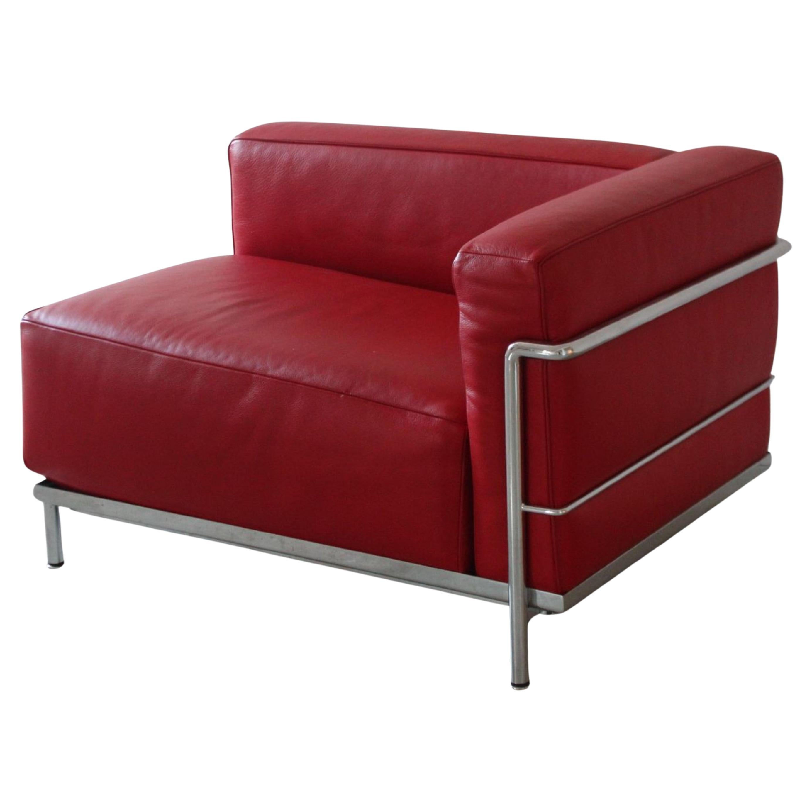 Fauteuil méridienne LC3 Le Corbusier pour Cassina en cuir rouge structure acier in vendita 3