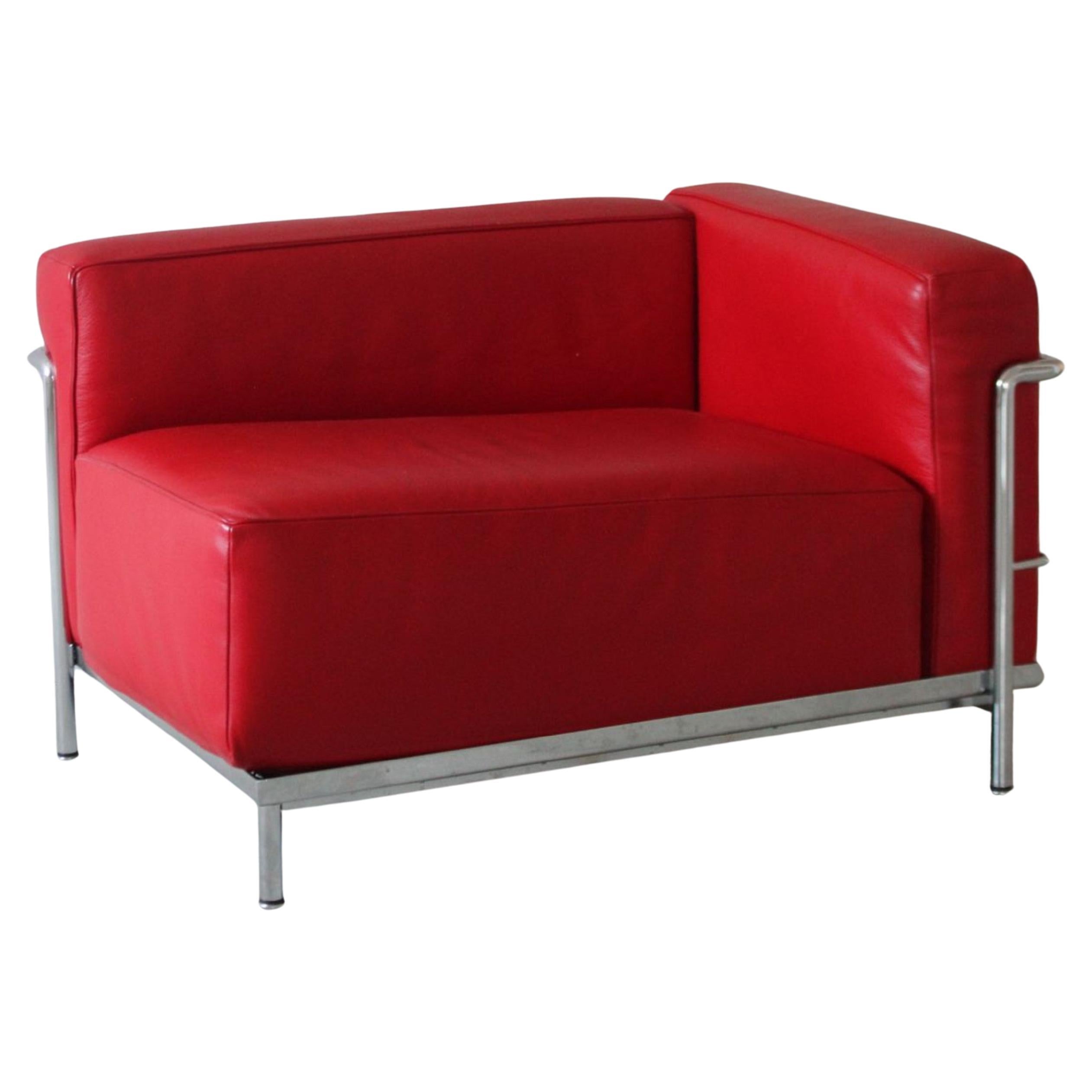 Fauteuil méridienne LC3 Le Corbusier pour Cassina en cuir rouge structure acier in vendita 4