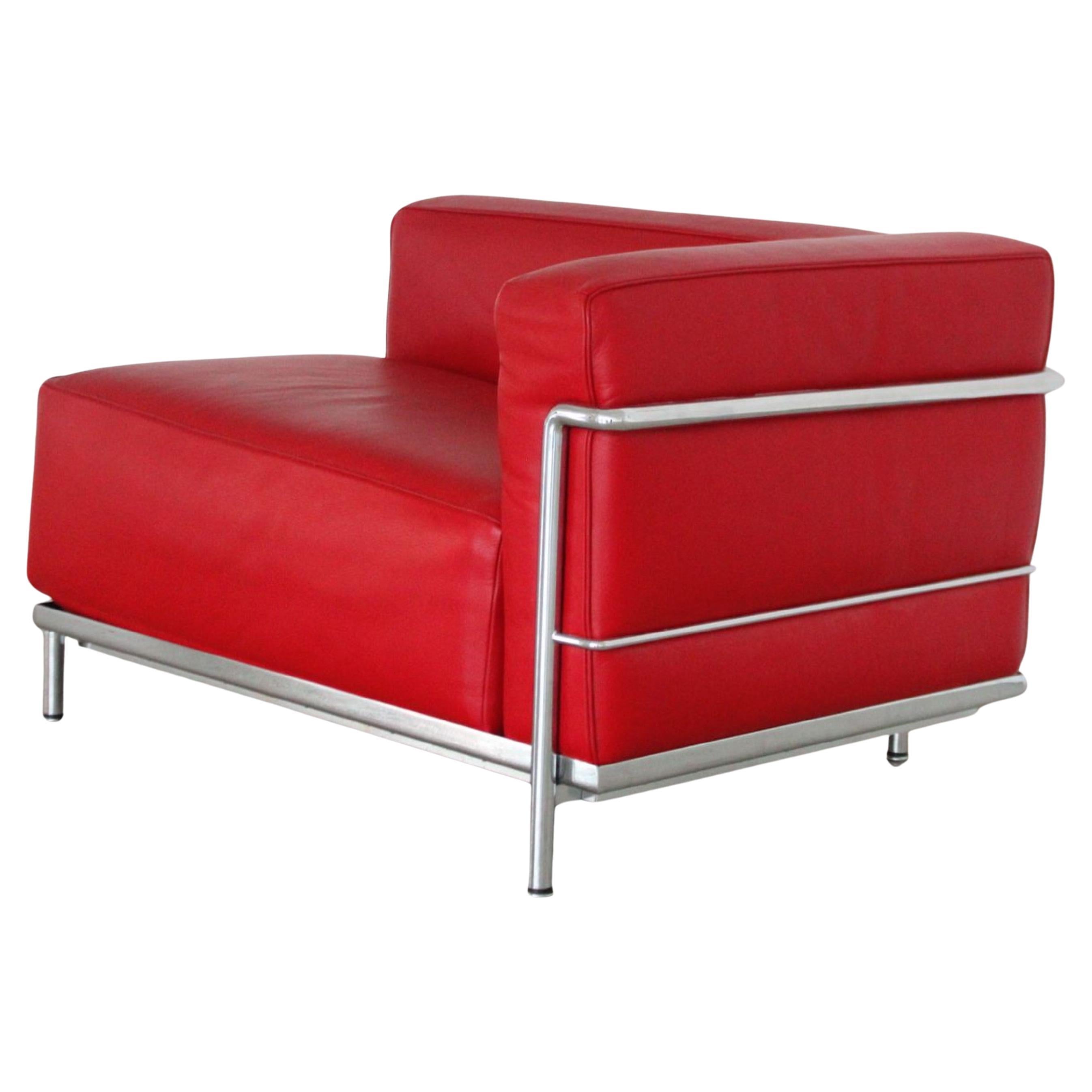 Fauteuil méridienne LC3 Le Corbusier pour Cassina en cuir rouge structure acier in vendita 1