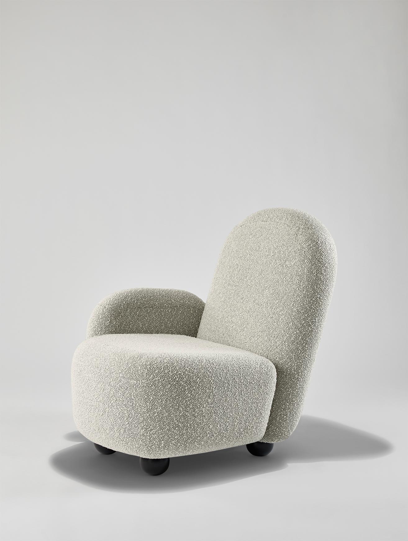 French Off-White Armchair Miss Franck by Hervé Langlais Chenille Fabric Made in France  For Sale