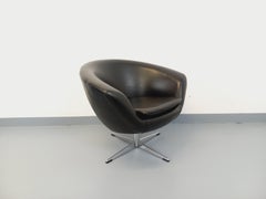 Fauteuil pivotant scandinave vintage en skaï et chrome des années 70