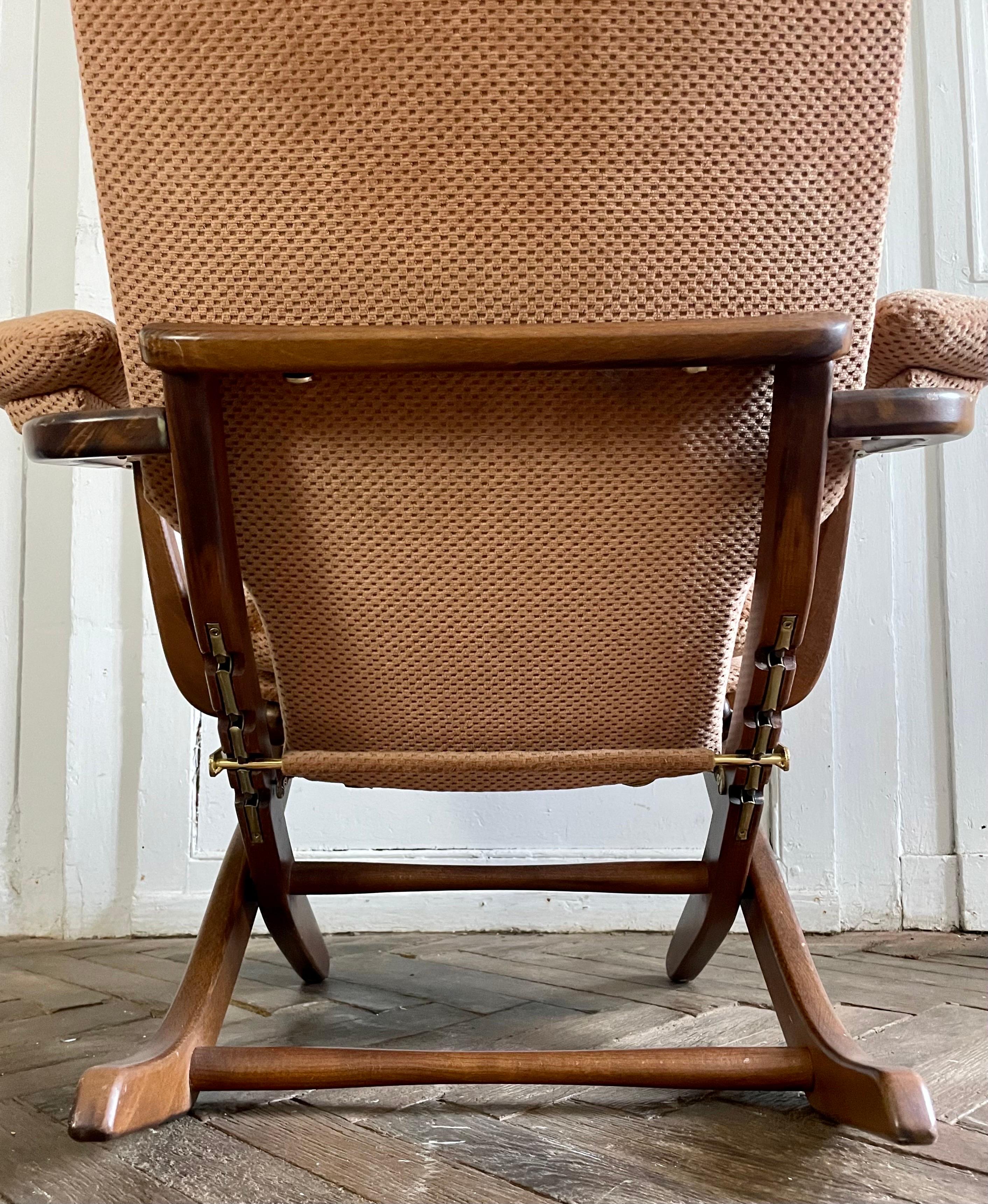 Vintage Wood And Velvet Relax Folding Armchair Armrests, 70’s For Sale 5