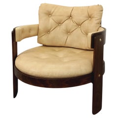Fauteuil rond vintage en bois Pagwood et skaï des années 70