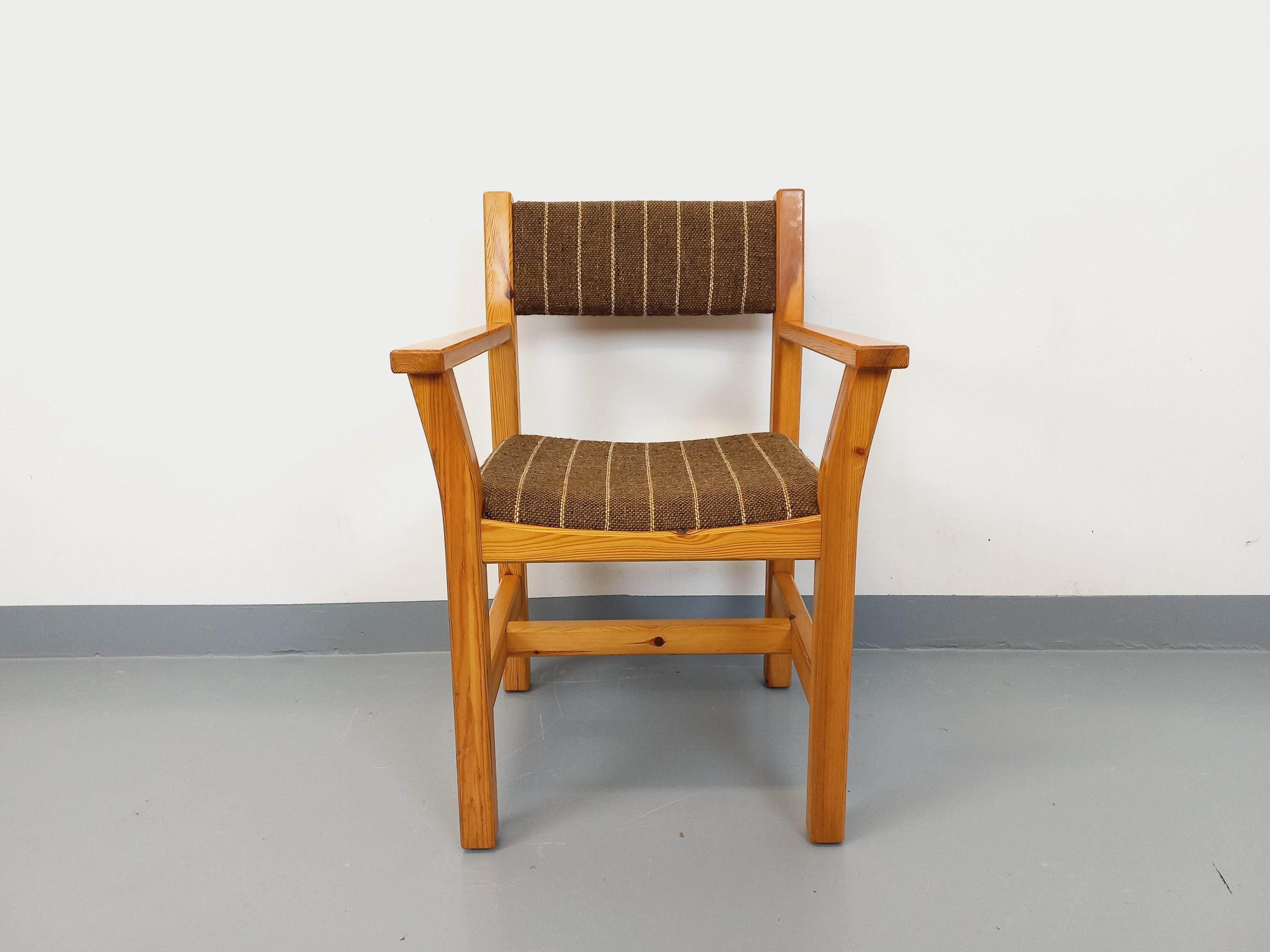 Mid-Century Modern Fauteuil vintage en pin et tissu années 80 For Sale