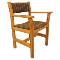 Fauteuil vintage en pin et tissu années 80