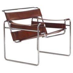 Fauteuil Wassily en cuir cognac patiné par Marcel Breuer, édition italienne