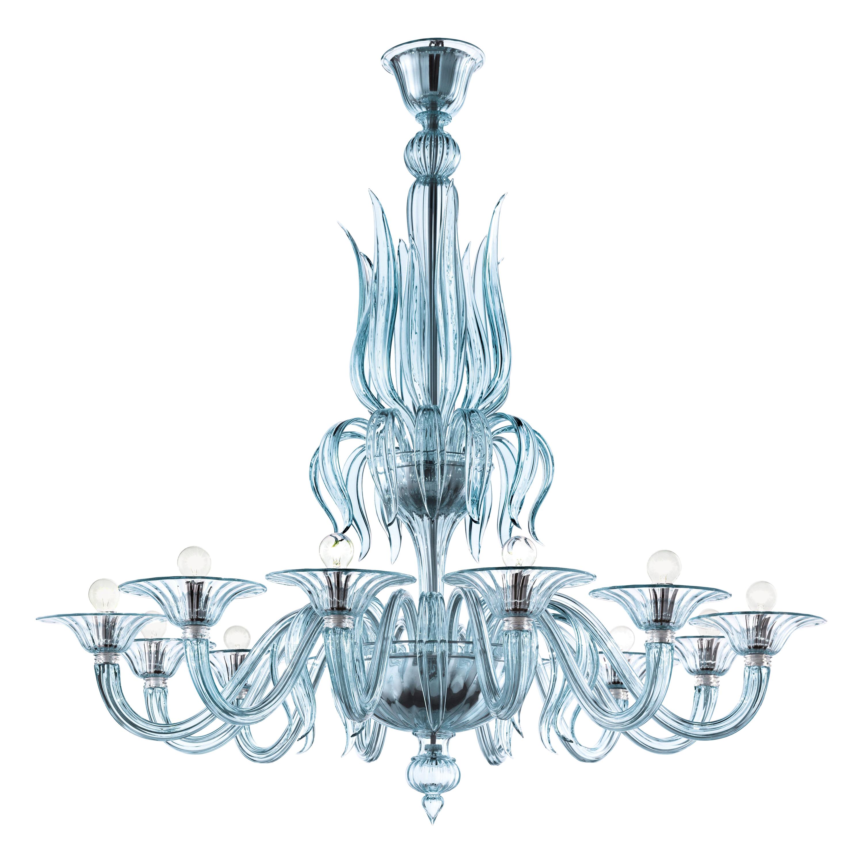 Blue (Aquamarine_AQ) Fauve 5306 12 Chandelier in Glass, by Barovier & Toso