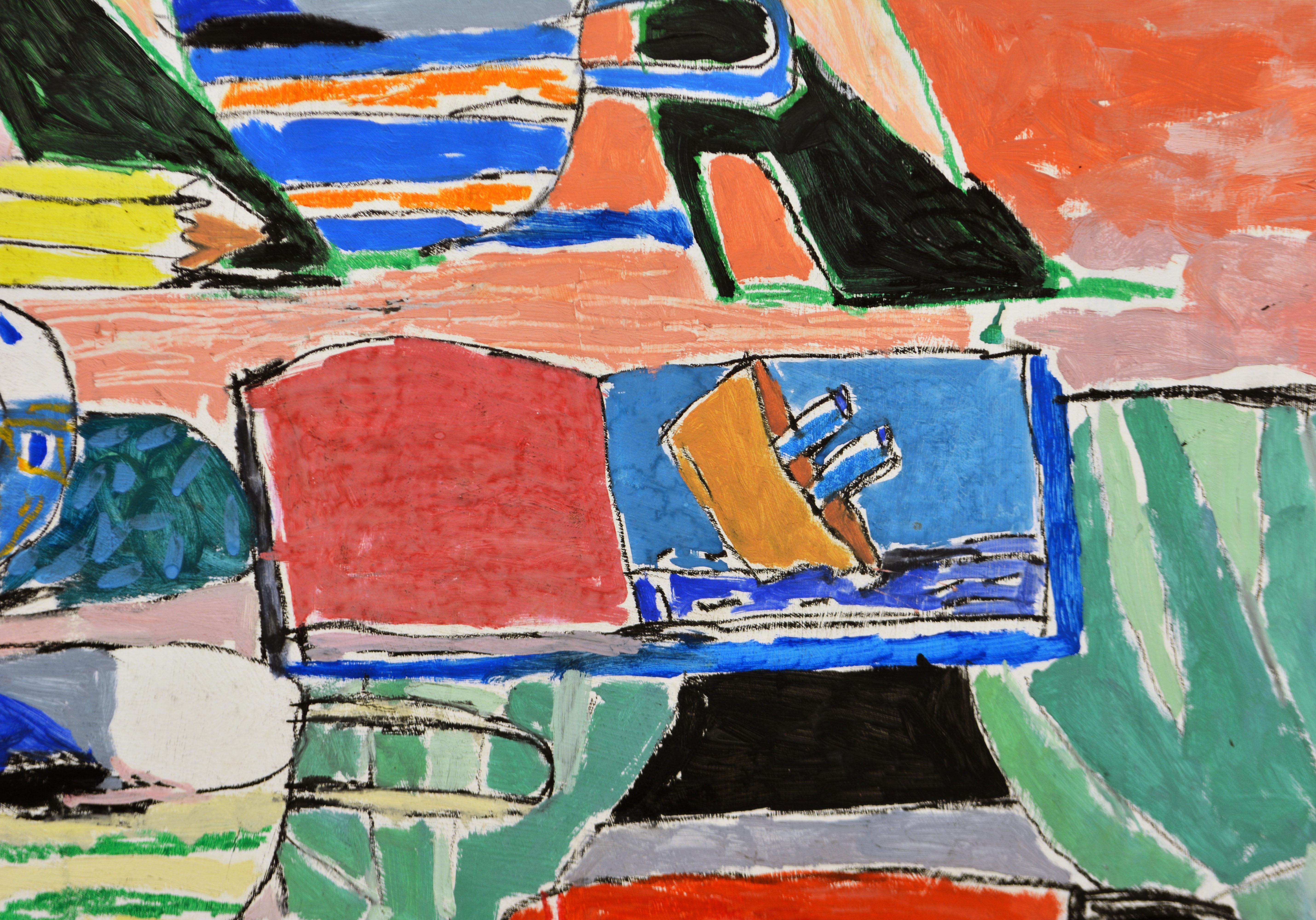 20th Century Fauve Matisse Inspired Painting, TheArtist's Desk, with Catching Artsy Narrative For Sale