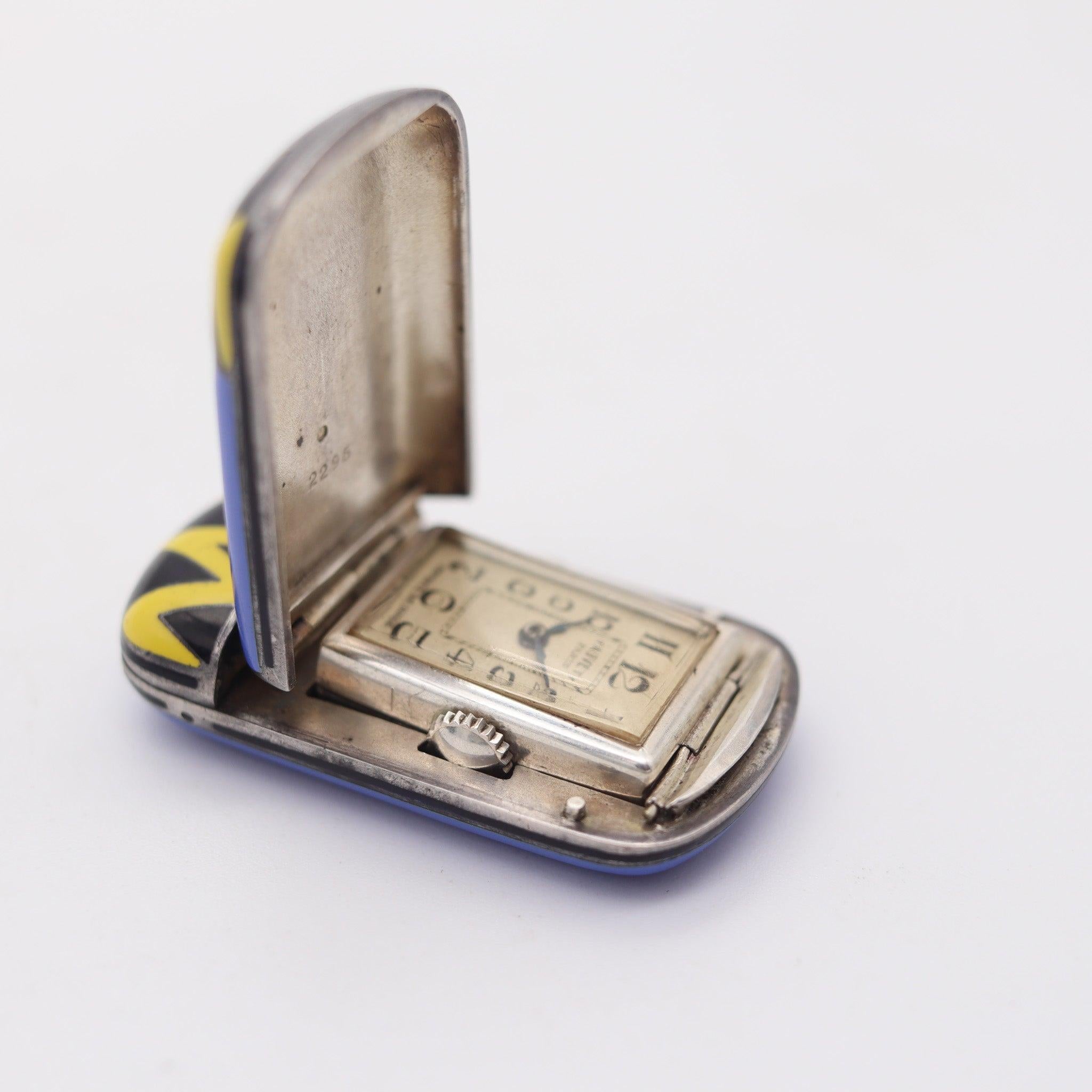 FAUVETY PARIS 1925 Art Deco French Enameled Travel-Purse Watch In .900 Sterling 5