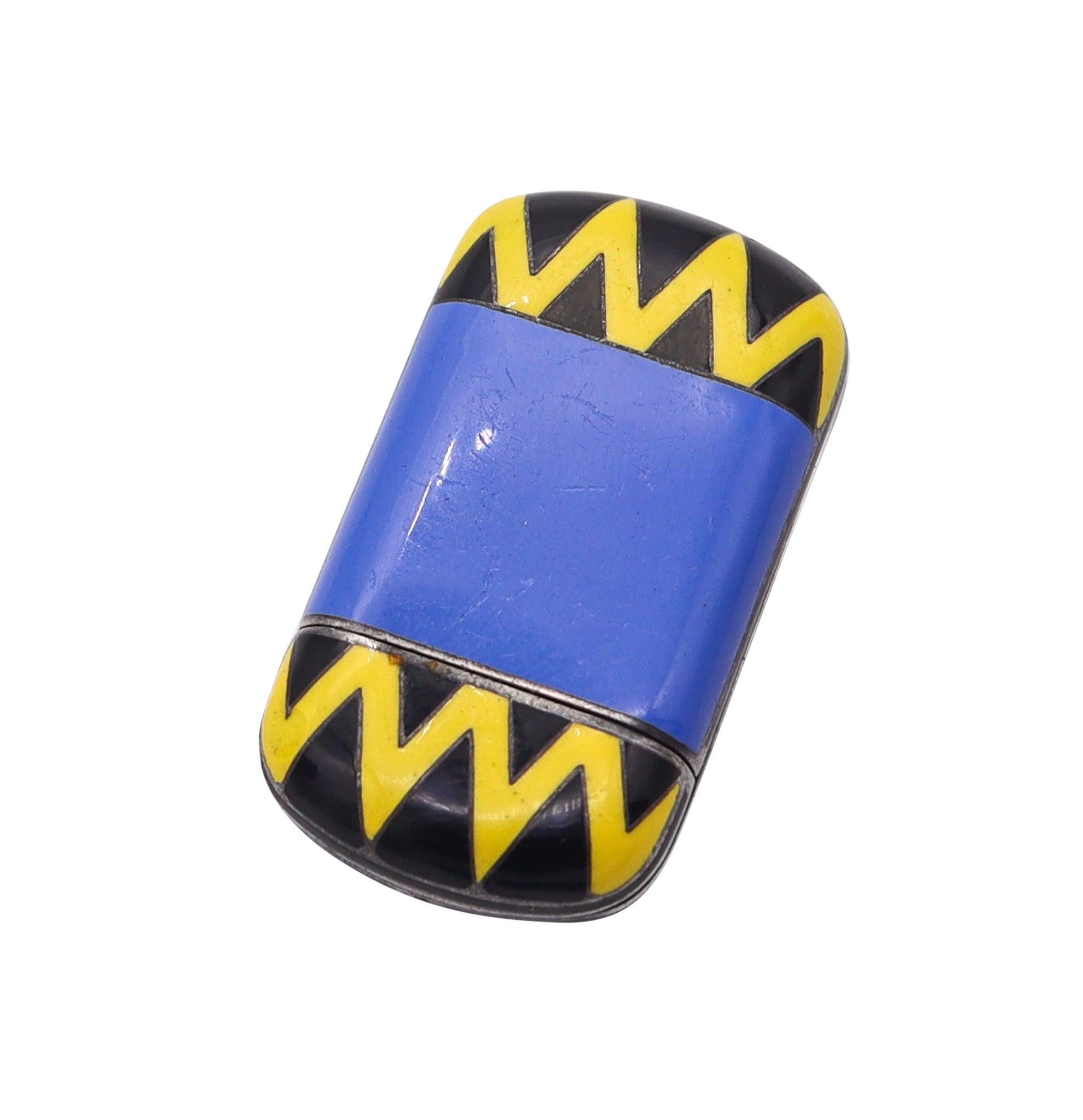 FAUVETY PARIS 1925 Art Deco French Enameled Travel-Purse Watch In .900 Sterling In Excellent Condition In Miami, FL