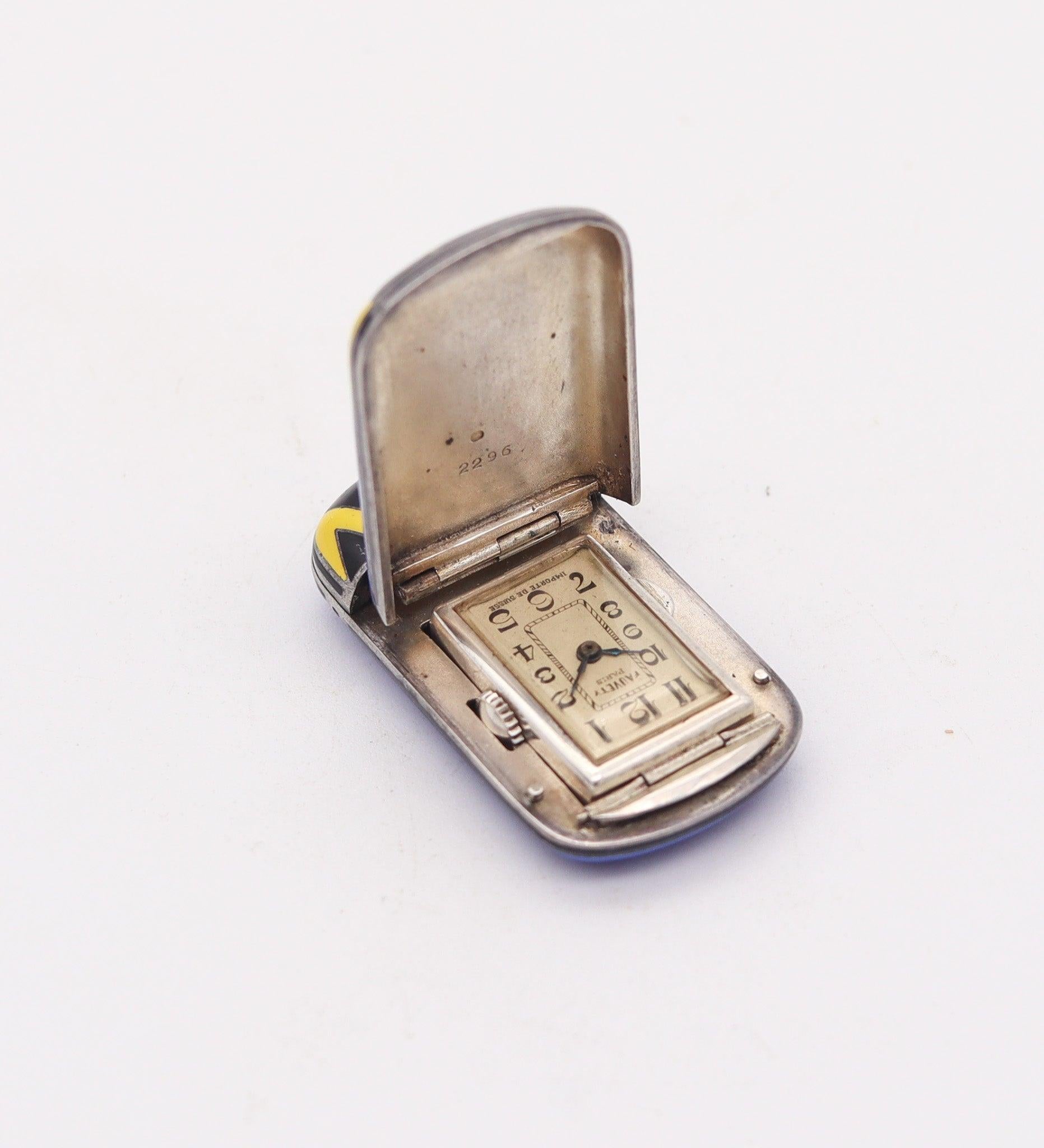 20th Century FAUVETY PARIS 1925 Art Deco French Enameled Travel-Purse Watch In .900 Sterling