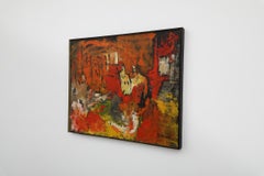 Peinture à l'huile abstraite fauviste de Lokensgard dans son cadre d'origine