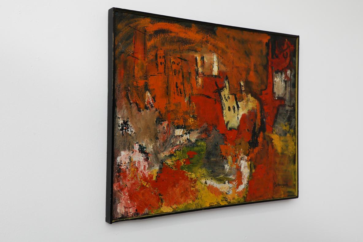 Mid-Century Modern Peinture à l'huile abstraite fauviste de Lokensgard dans son cadre d'origine en vente