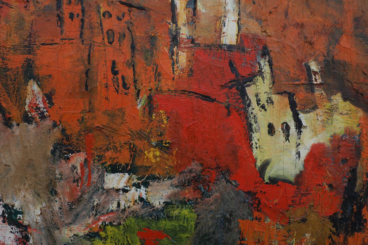 Peint à la main Peinture à l'huile abstraite fauviste de Lokensgard dans son cadre d'origine en vente
