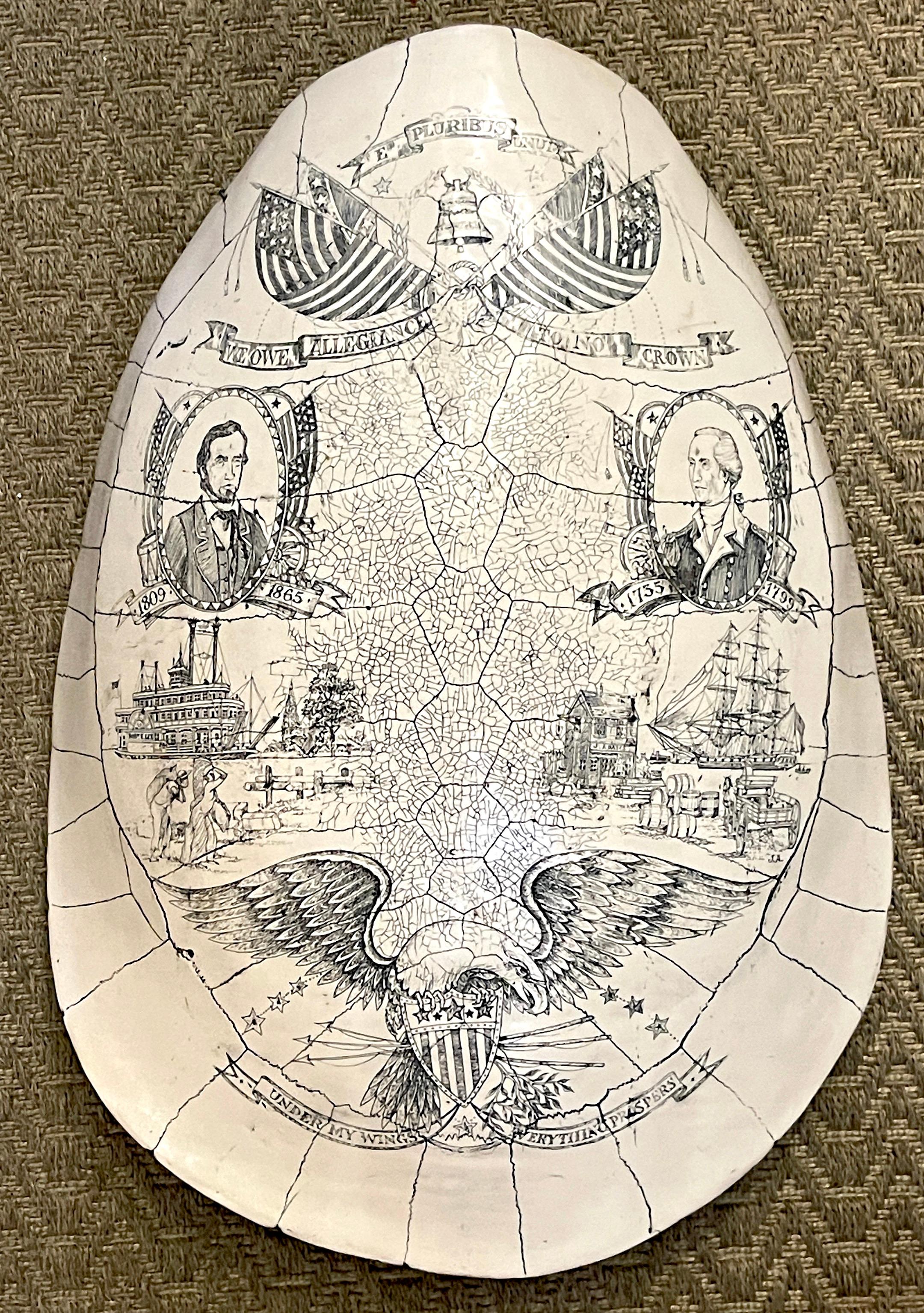 Faux Albino Sea Turtle Shell Scrimshaw with American Historical Vignettes  For Sale 4