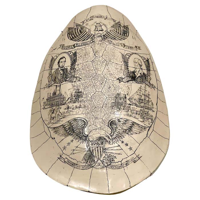 Faux Albino Sea Turtle Shell Scrimshaw with American Historical ...