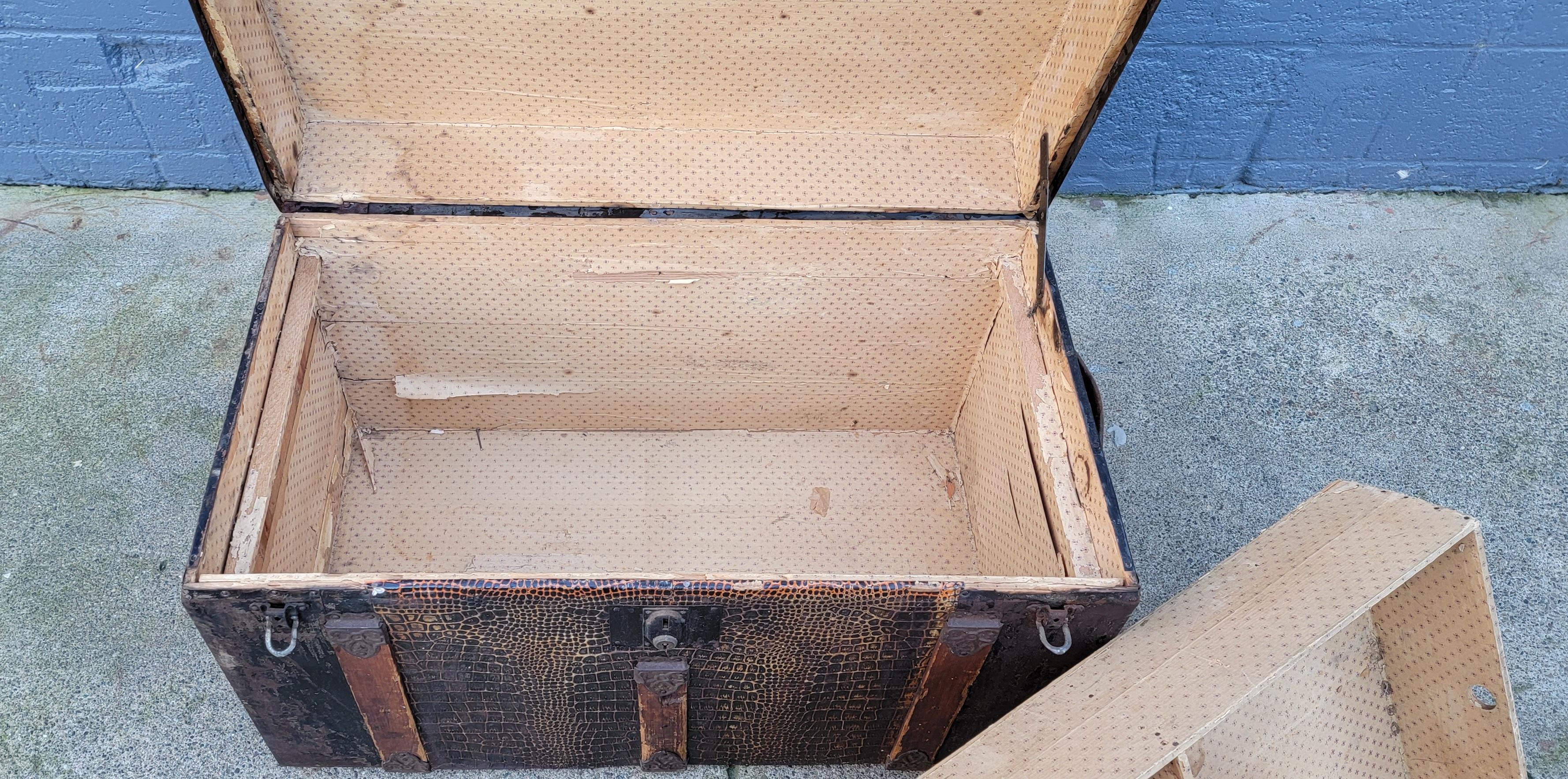 Faux Alligator Steamer / Cabin Trunk 1900's 2