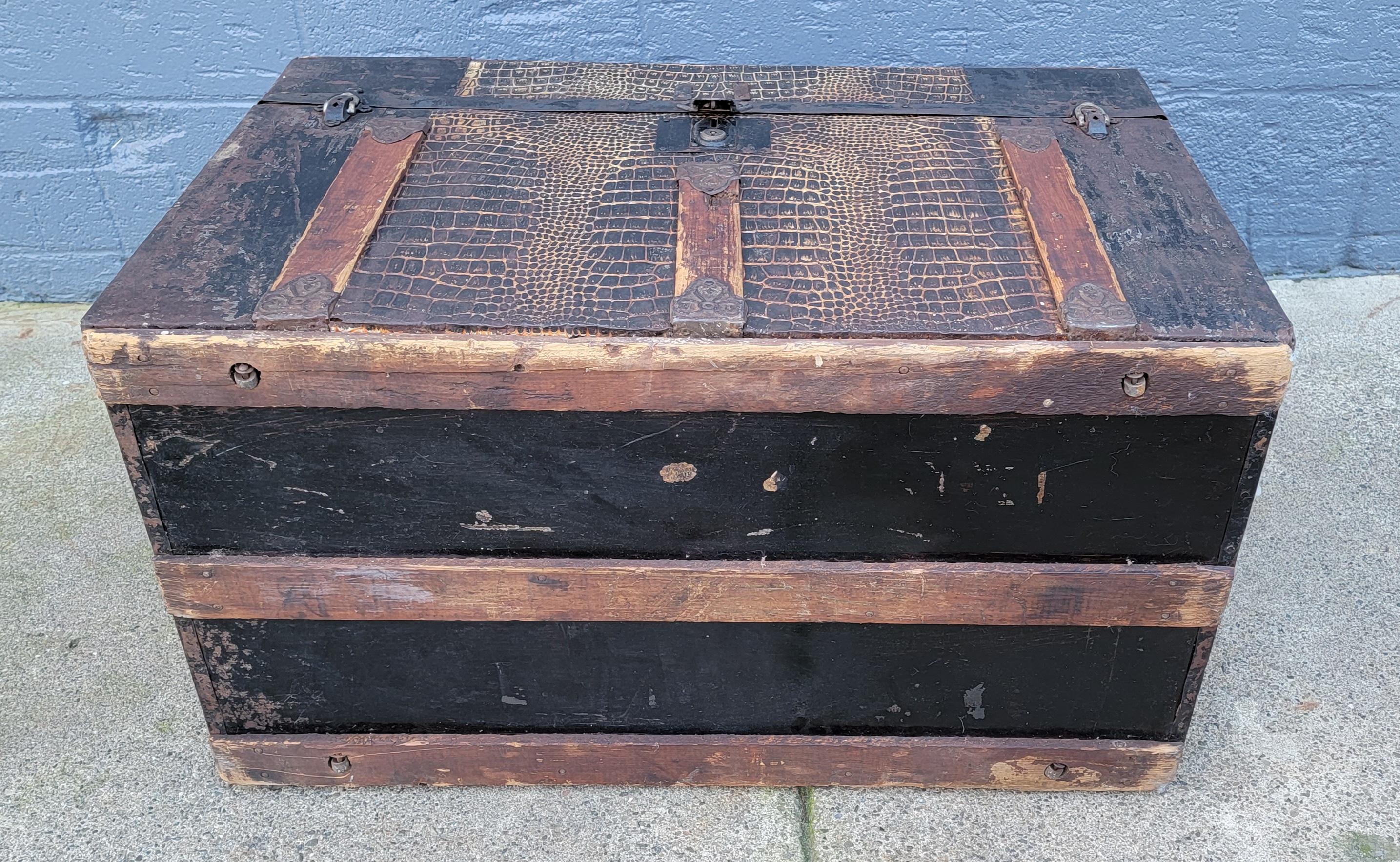 Rustic Faux Alligator Steamer / Cabin Trunk 1900's