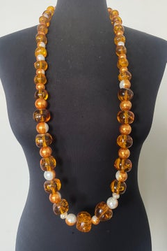 Faux Amber Resin and Glass Necklace on Nylon Cord for Oxum - 51 cm, 380 g