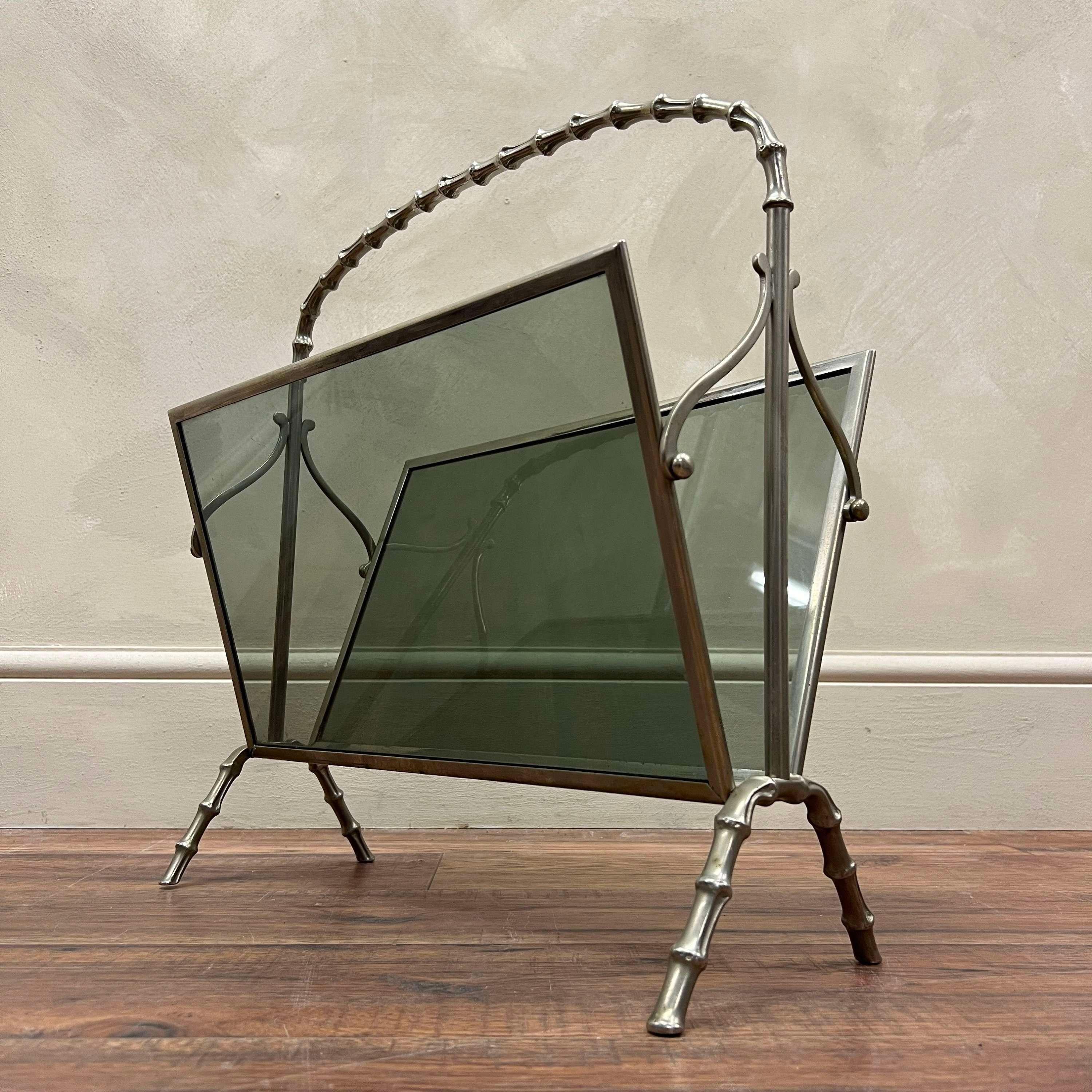 French Faux Bamboo 1940's Magazine Rack By Maison Baguès For Sale