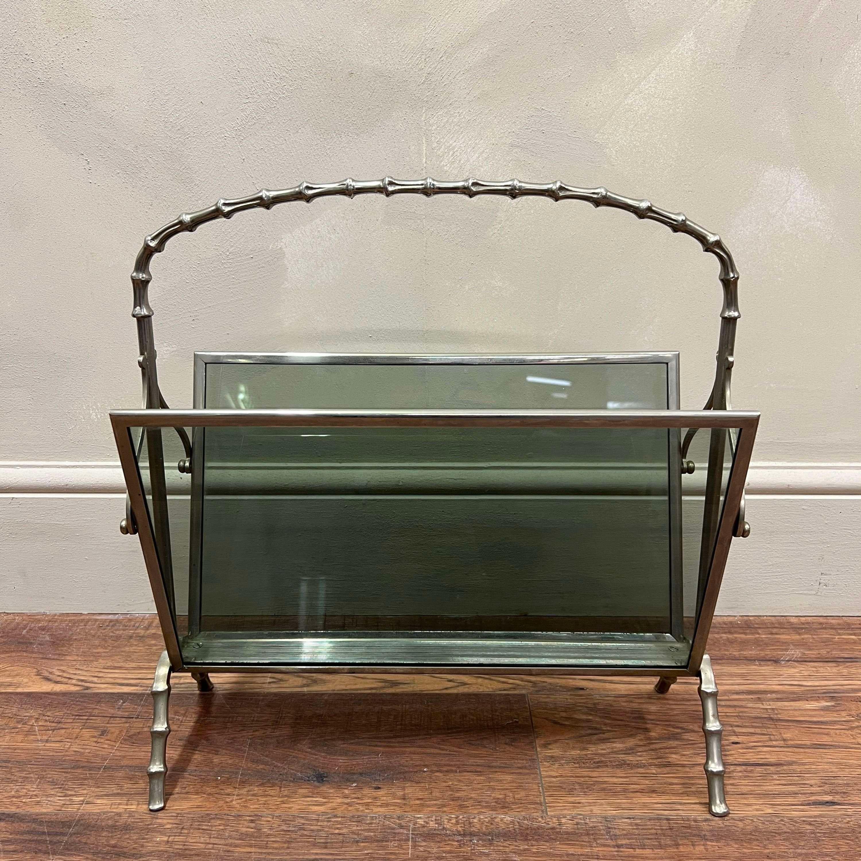 Mid-20th Century Faux Bamboo 1940's Magazine Rack By Maison Baguès For Sale