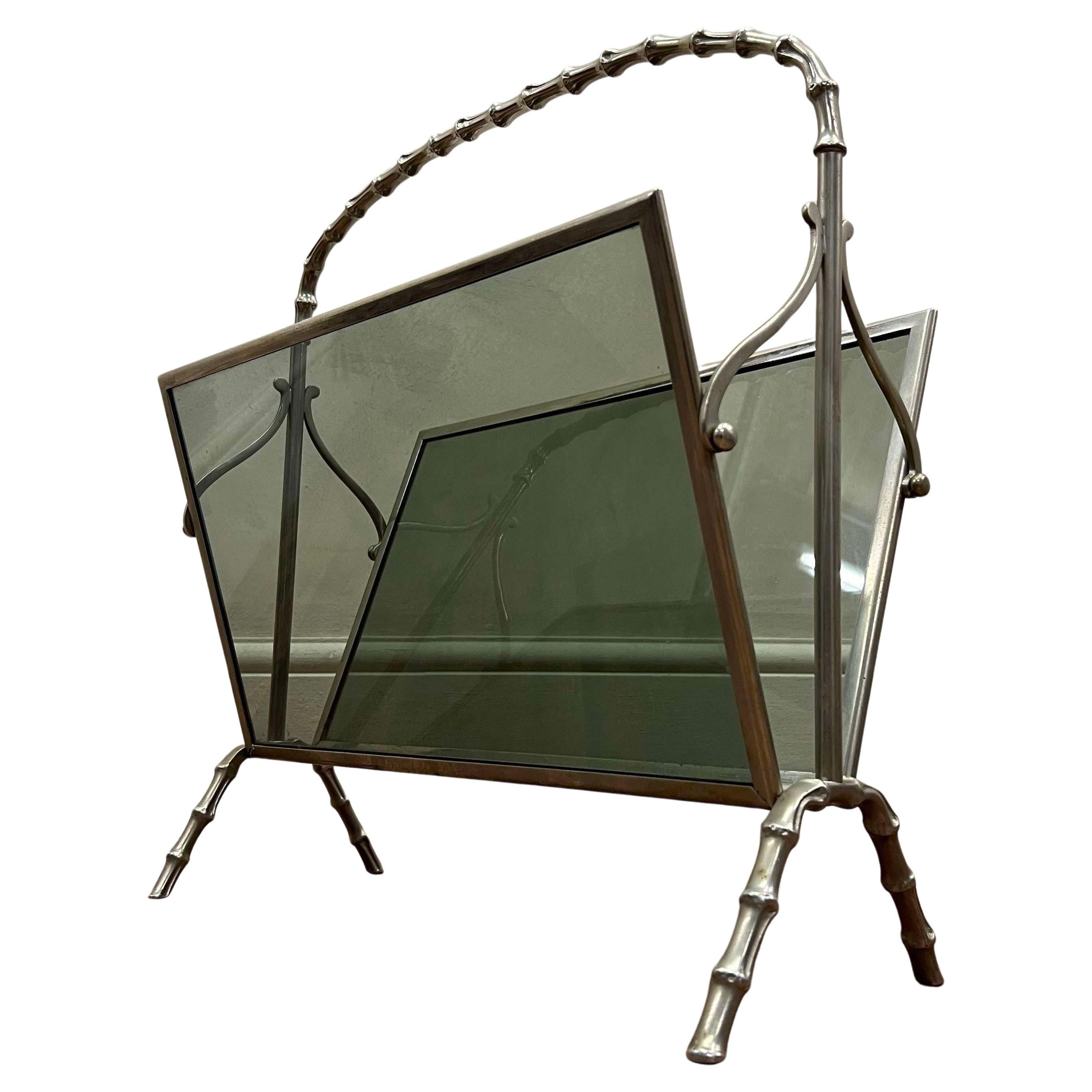 Faux Bamboo 1940's Magazine Rack By Maison Baguès For Sale