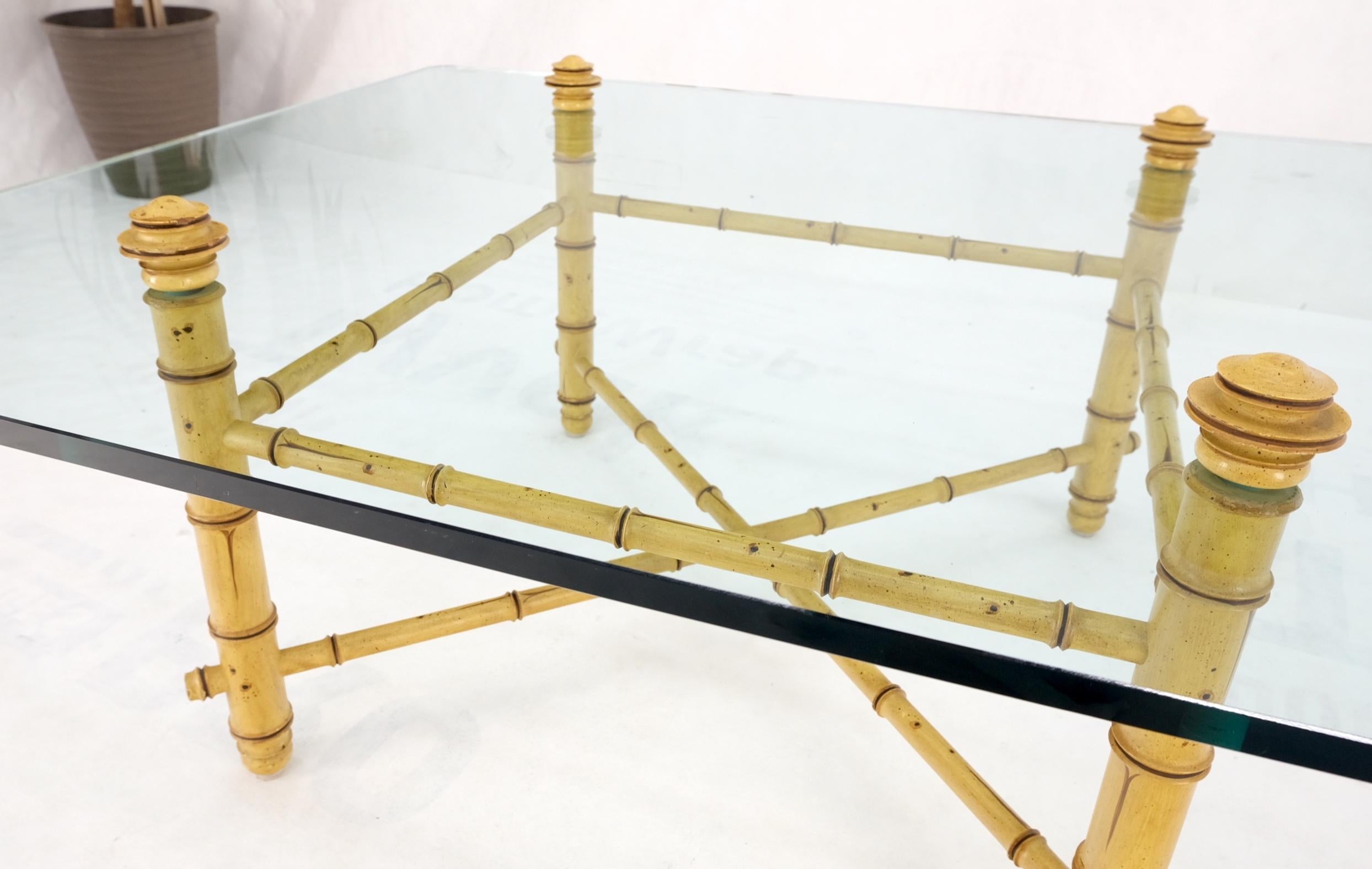 Faux Bamboo Glass Wide Rectangle Coffee Table Hollywood Regency Mid Century For Sale 4