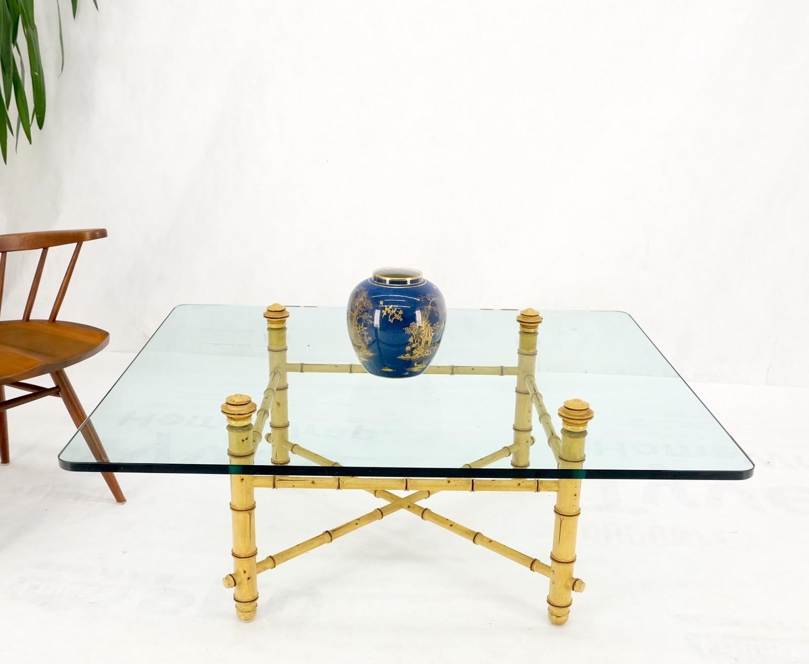 Painted Faux Bamboo Glass Wide Rectangle Coffee Table Hollywood Regency Mid Century For Sale