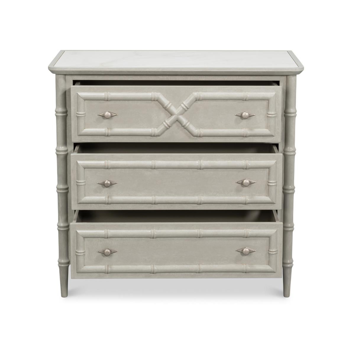 Mid-Century Modern Faux Bamboo 3-Drawer Chest For Sale
