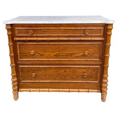 Antique Faux bamboo 3 drawer chest with marble top