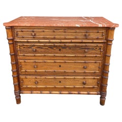 Faux Bamboo 4 Drawer Chest with Marble Top Late 19th Century
