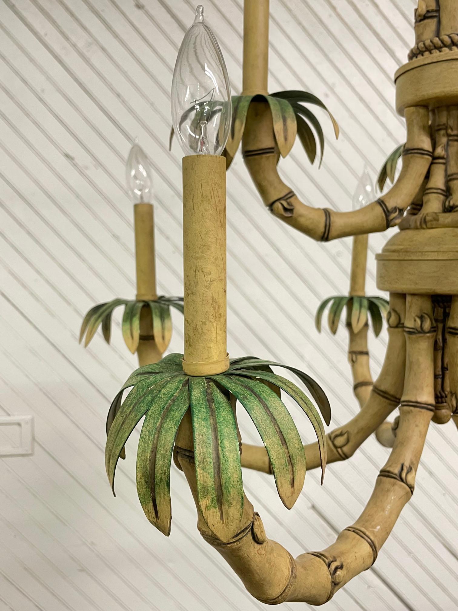 Organic Modern Faux Bamboo 9-Arm Metal and Tole Chandelier