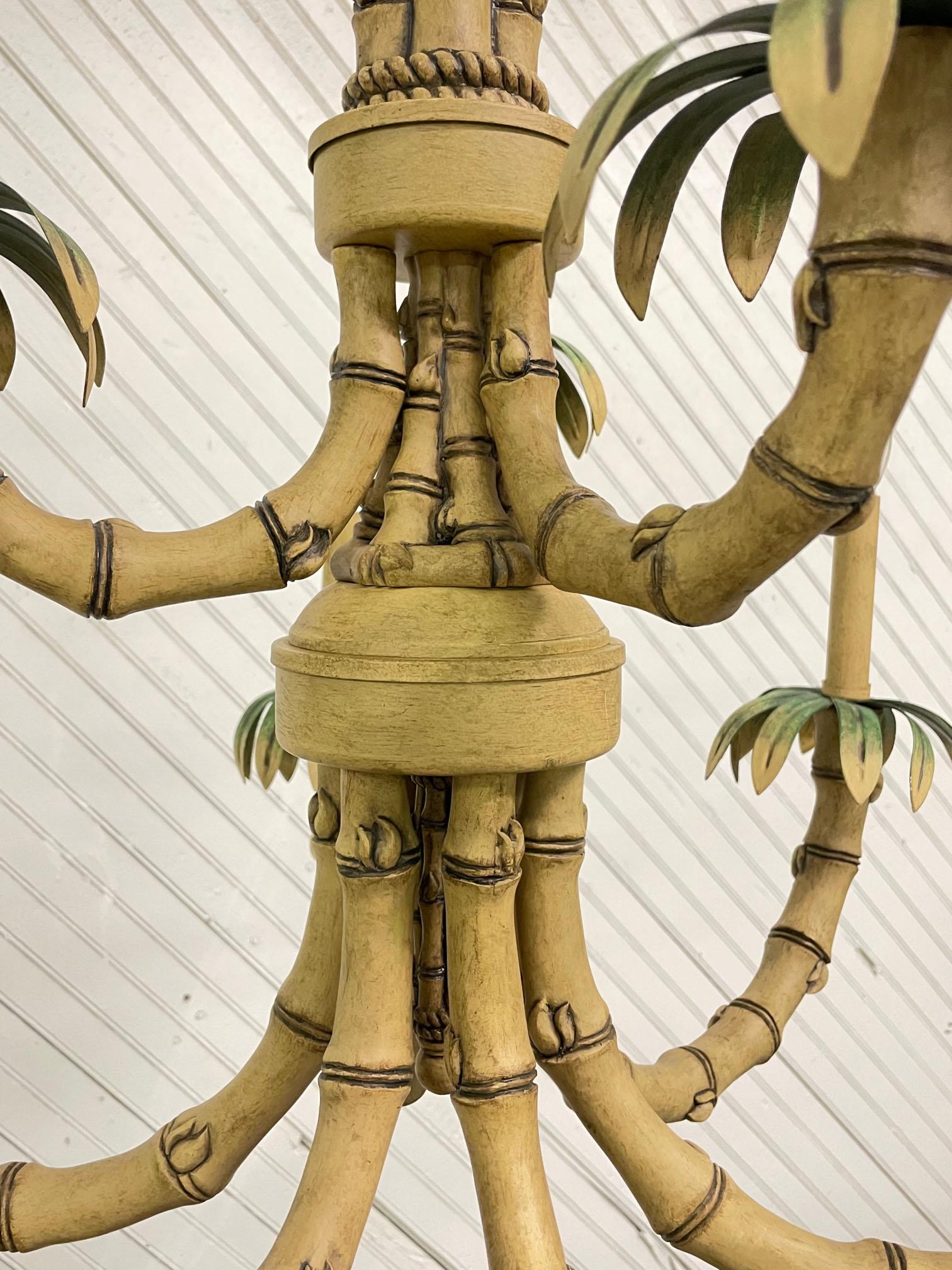 Faux Bamboo 9-Arm Metal and Tole Chandelier In Good Condition In Jacksonville, FL