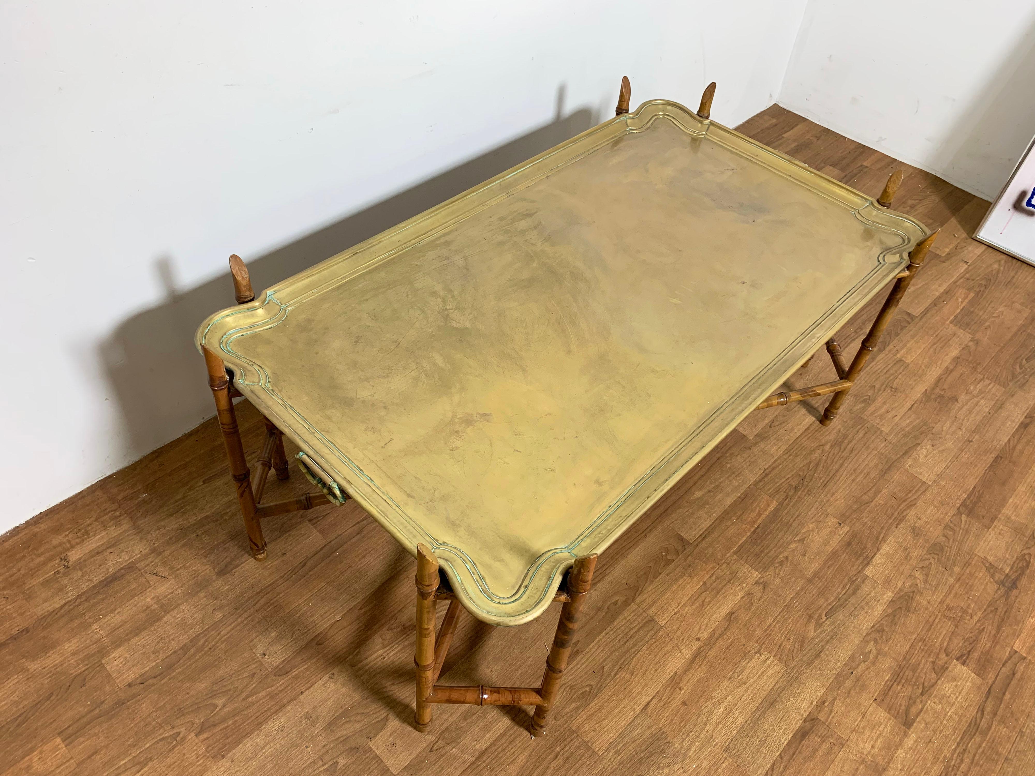 Hollywood Regency Faux Bamboo and Brass English Regency Style Coffee Table, Ca. 1950s