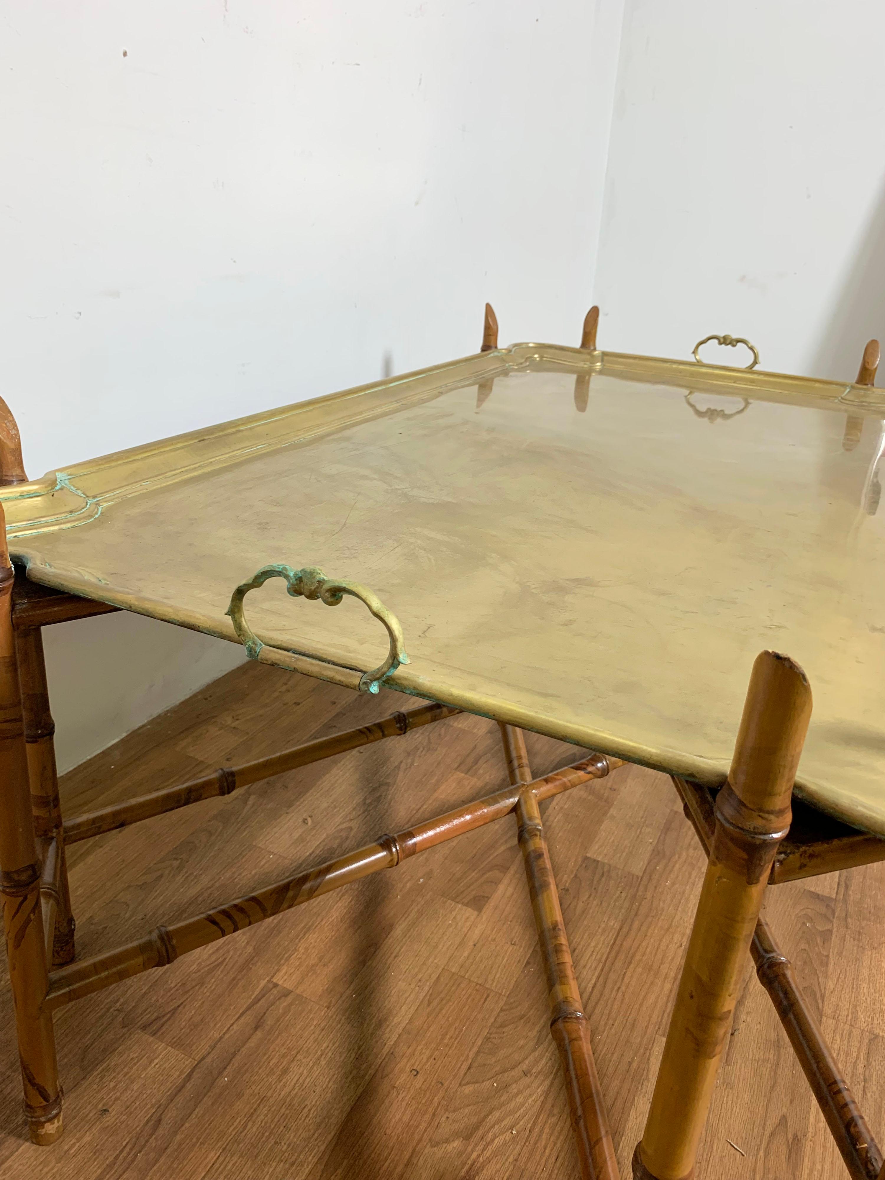 Faux Bamboo and Brass English Regency Style Coffee Table, Ca. 1950s In Good Condition In Peabody, MA