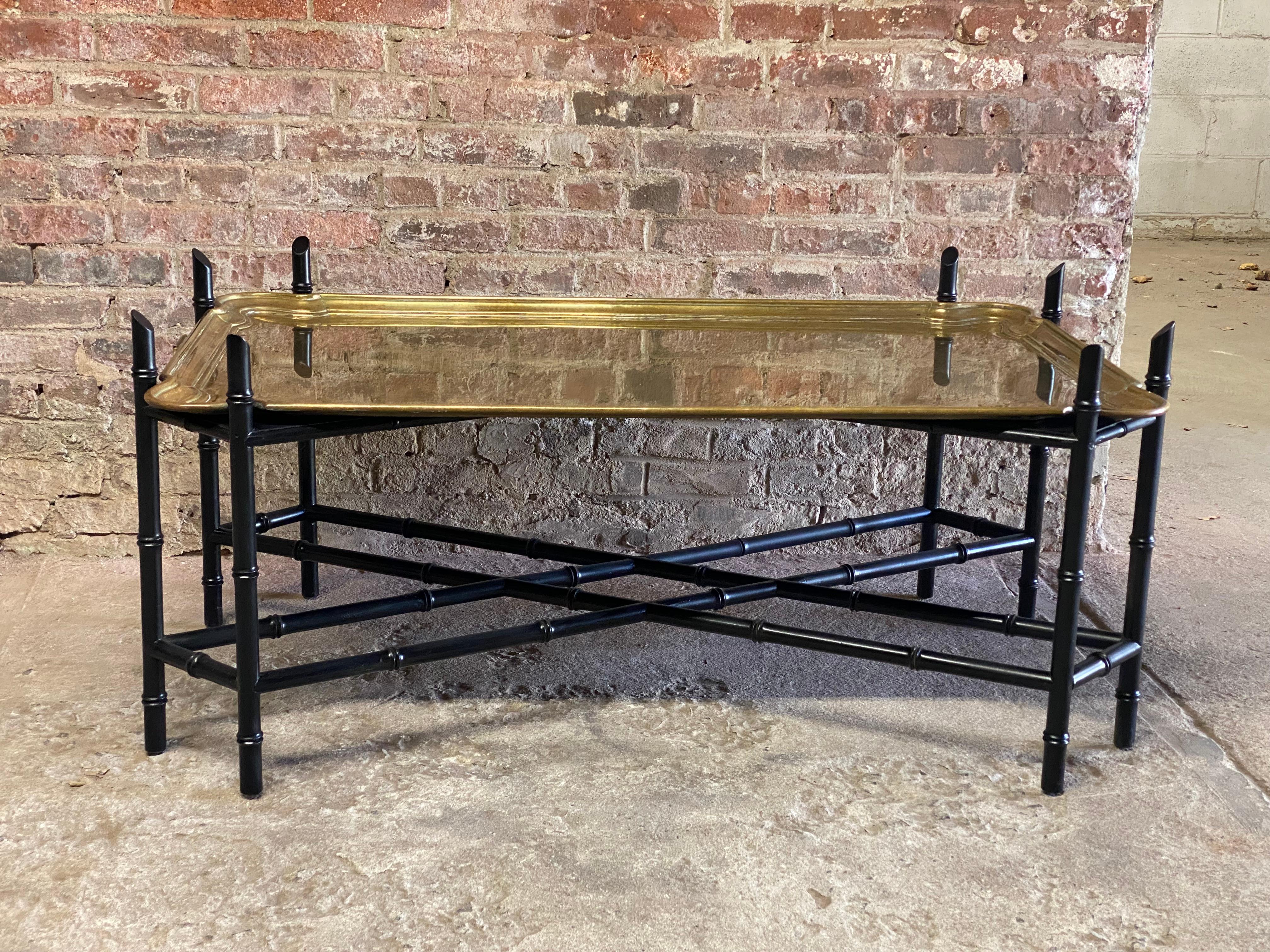 American Faux Bamboo and Brass Tray Coffee Table