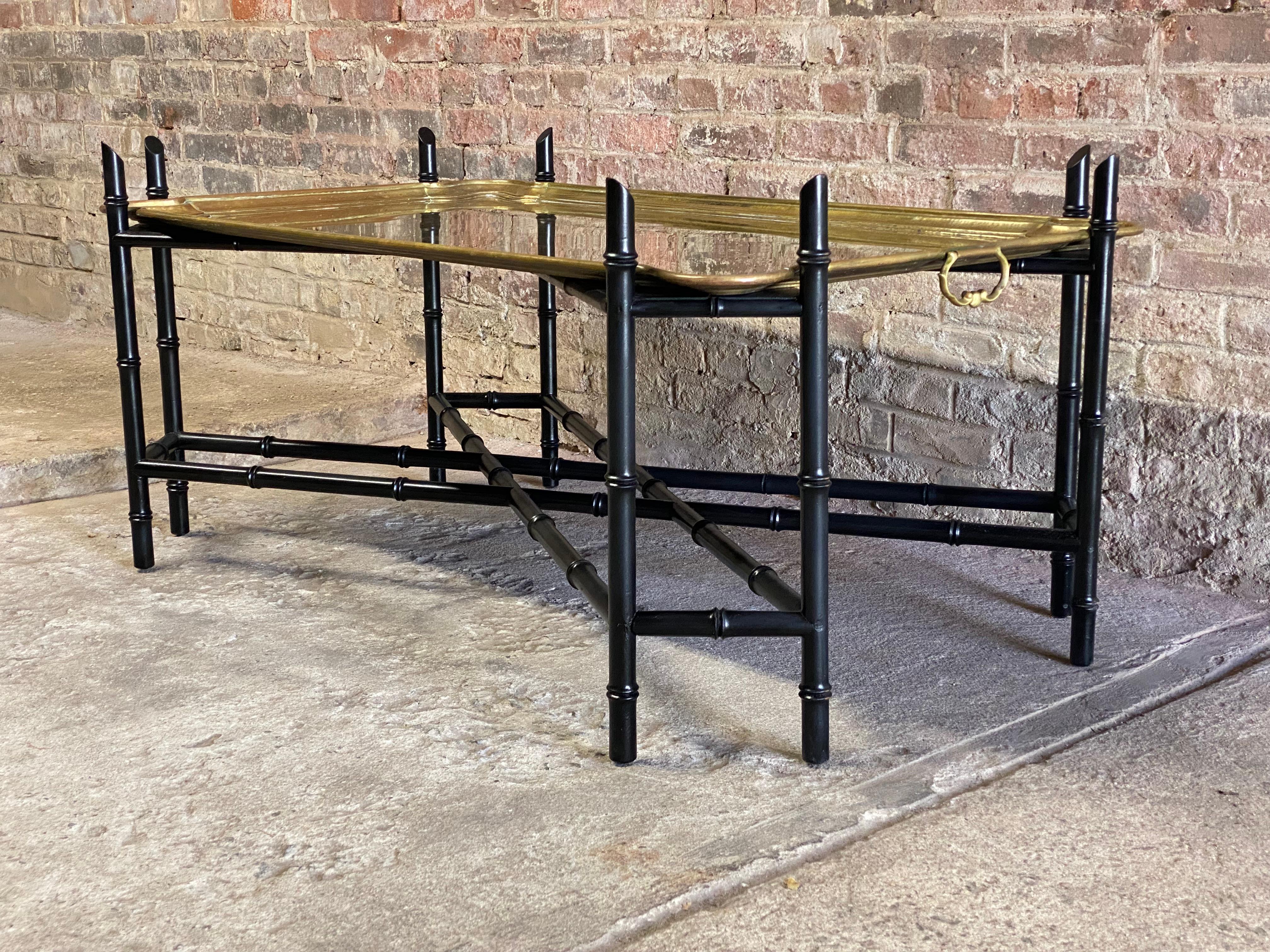 Faux Bamboo and Brass Tray Coffee Table In Good Condition In Garnerville, NY