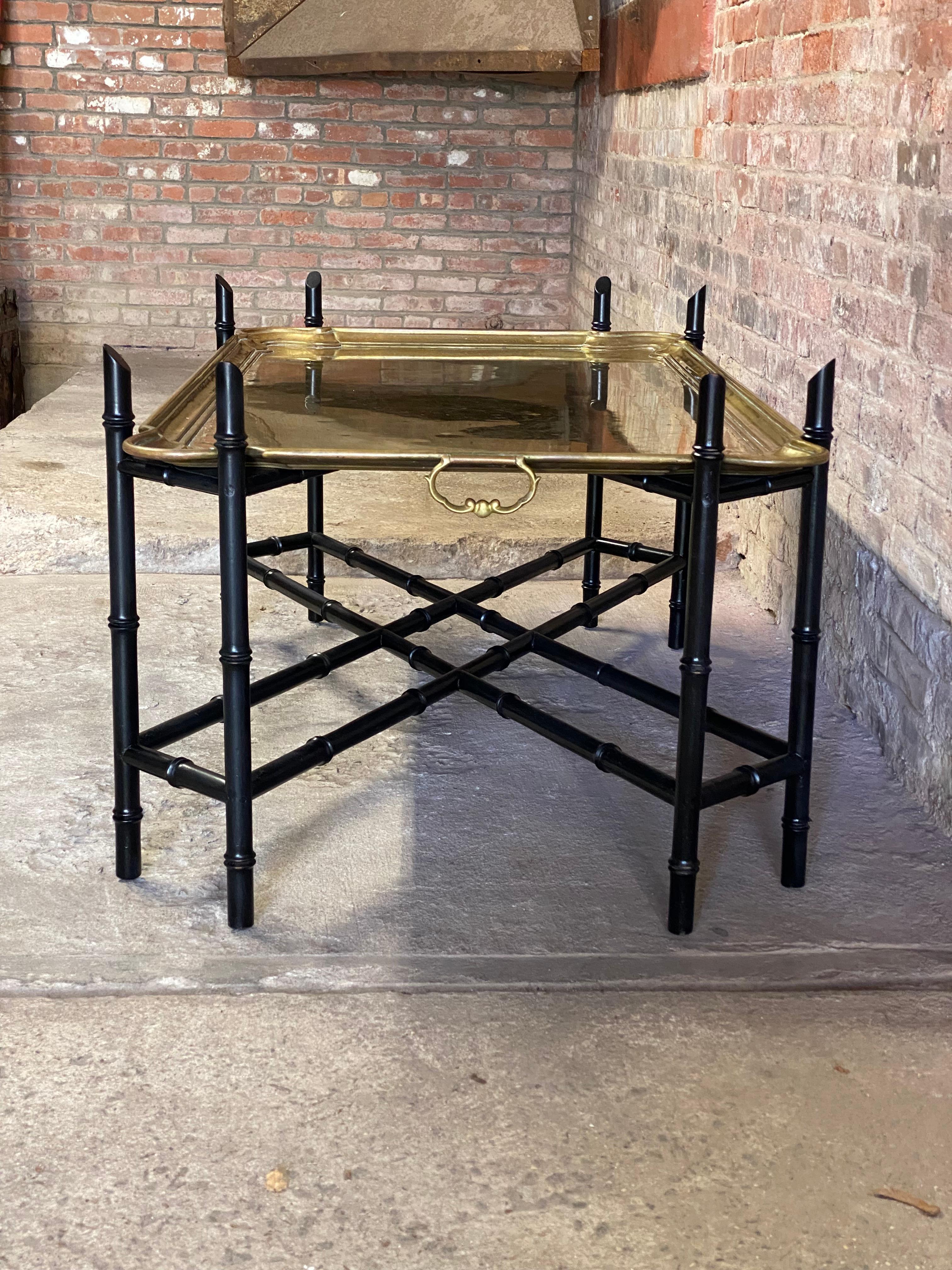 Mid-20th Century Faux Bamboo and Brass Tray Coffee Table