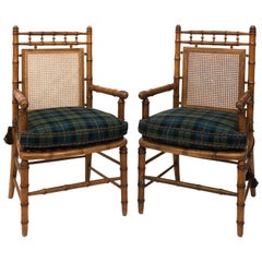 Faux Bamboo and Cane Armchairs